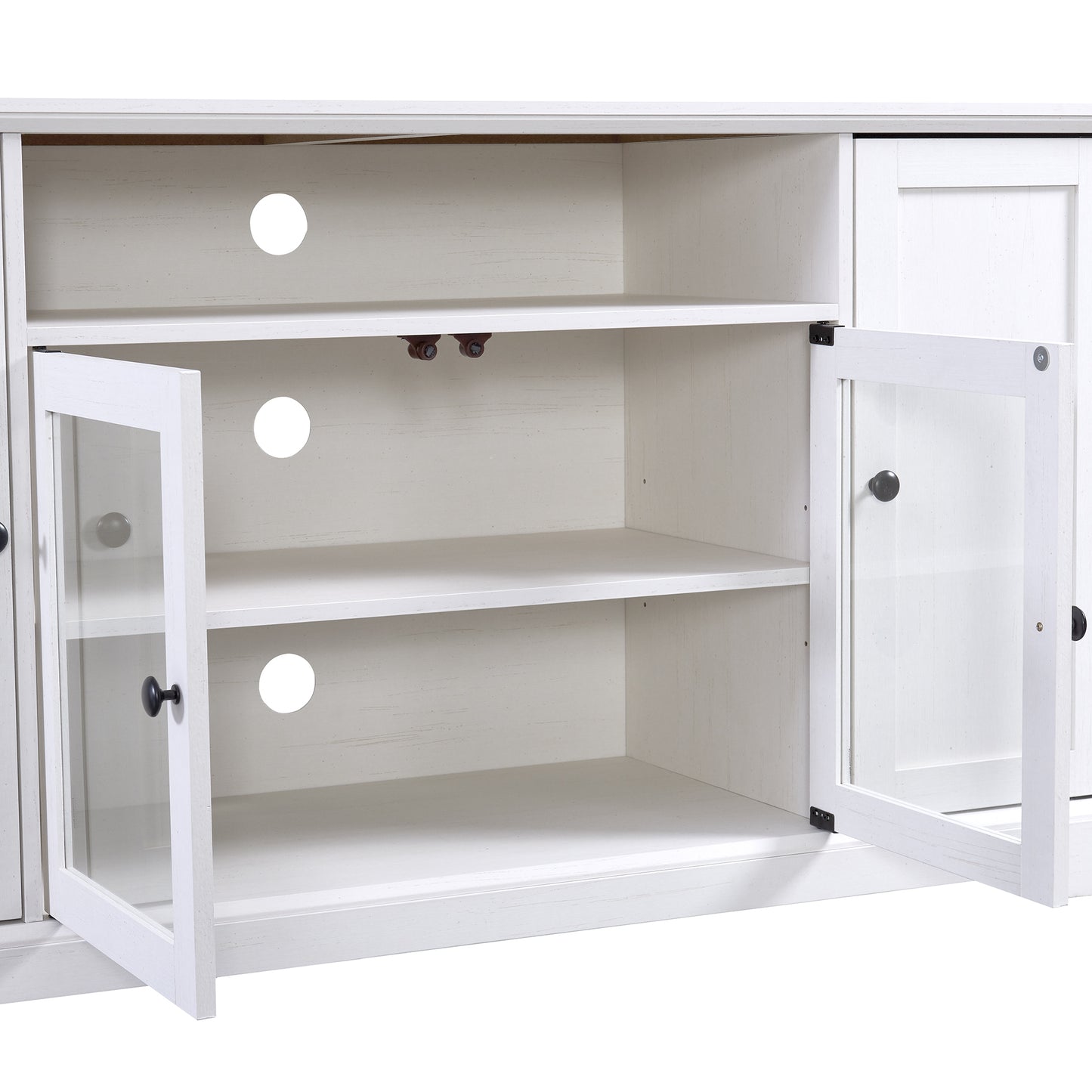 Transitional Highboy TV Stand with Tempered Glass Doors - White