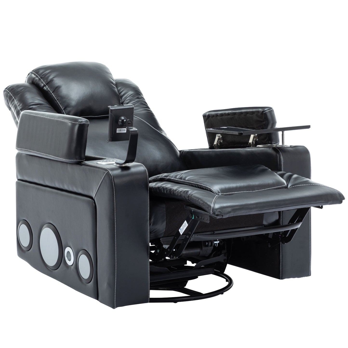 Luxurious Bluetooth Surround Sound Power Recliner with Swivel and Storage, Black