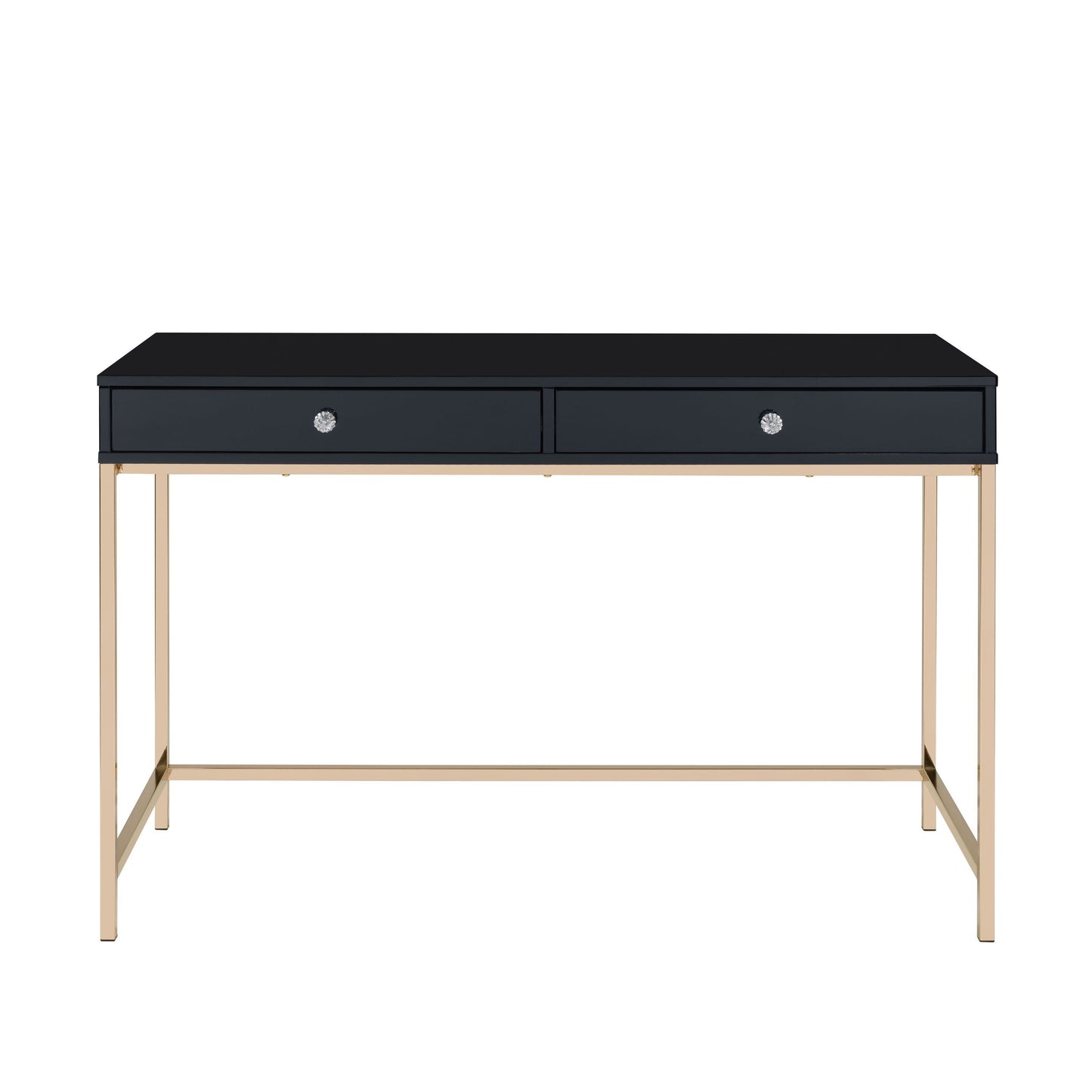 Contemporary Ottey Writing Desk in Black High Gloss & Gold Finish