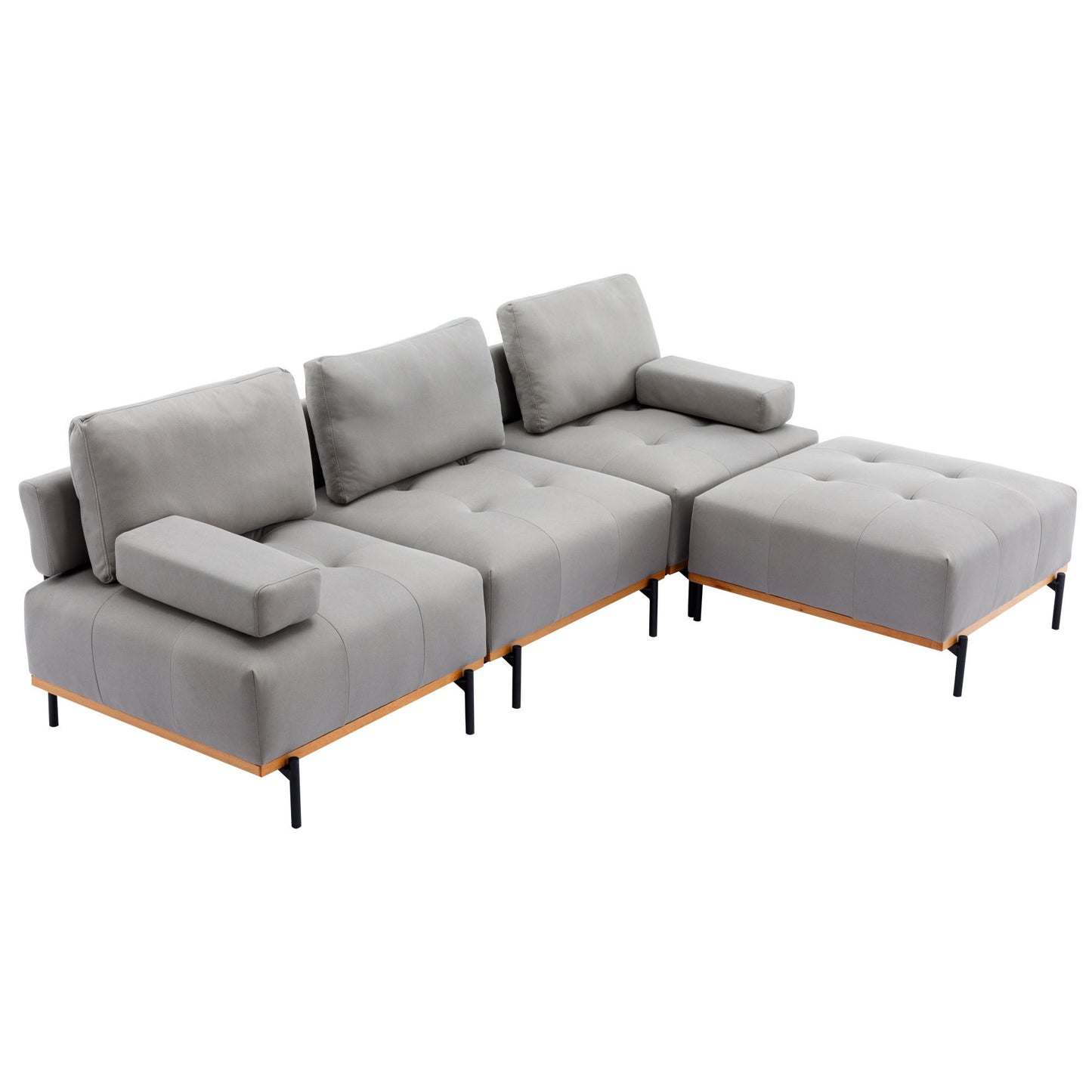 L-Shaped Sectional Sofa with Removable Ottoman in Grey Fabric