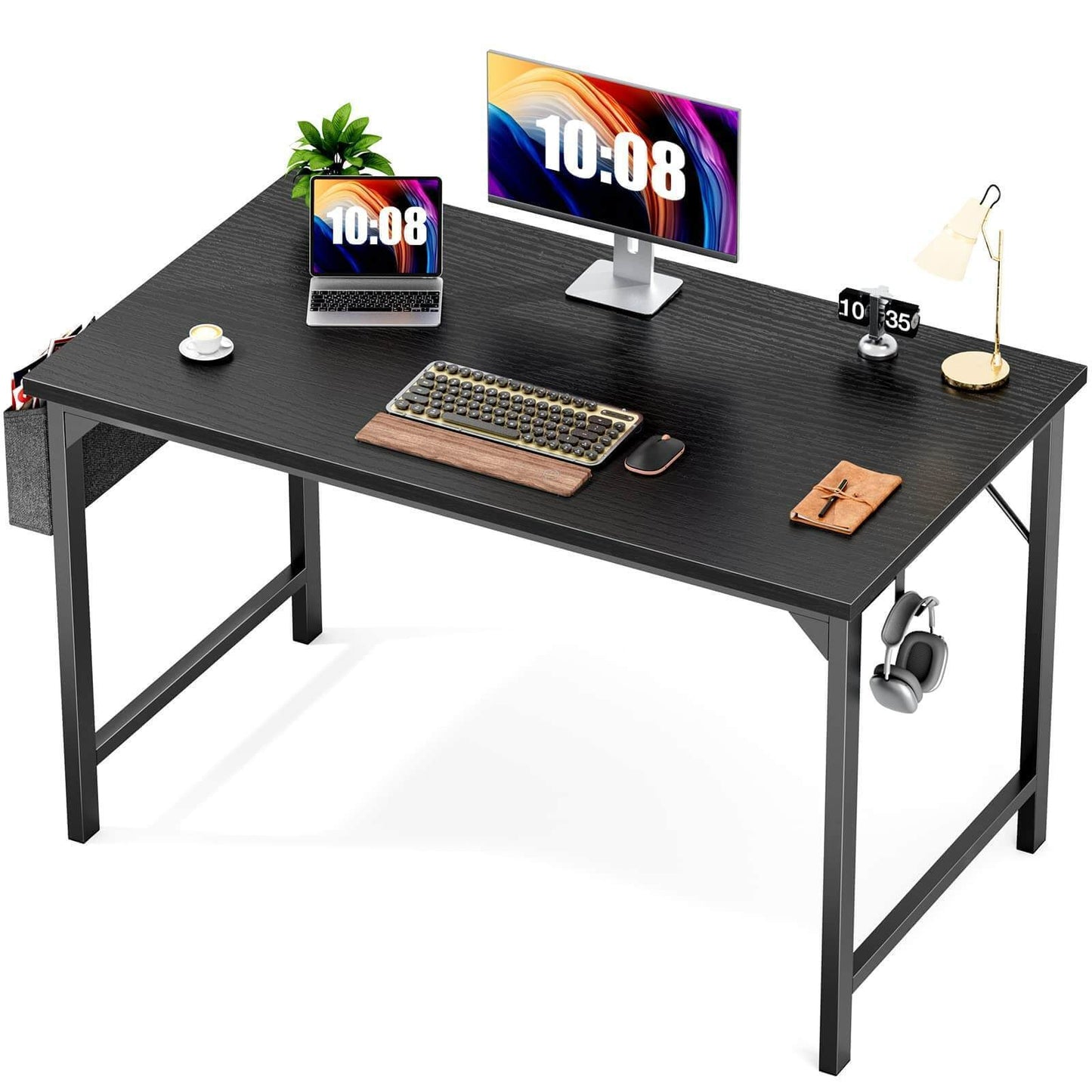 47-Inch Stylish Black Wooden Office Desk with Storage - Contemporary Minimalist Design