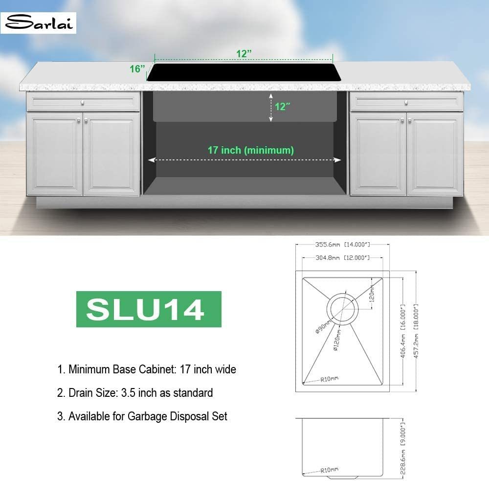 Sarlai 14x18 Stainless Steel Undermount Bar Sink with Accessories