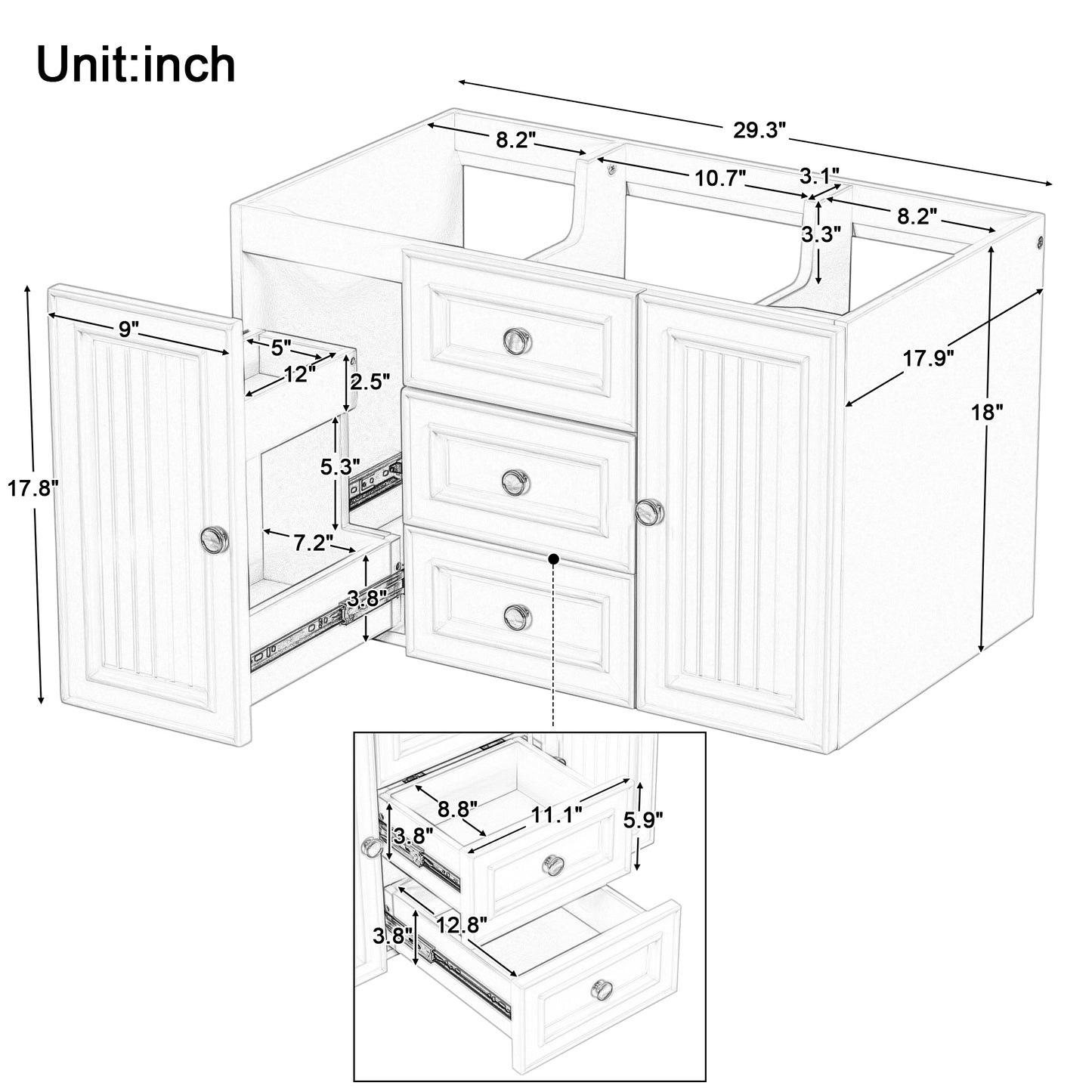 30" Wall Mounted Bathroom Vanity without Sink, Cabinet Base Only, Functional Drawer, Green