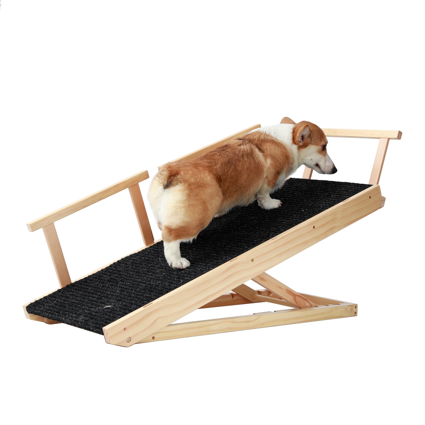 Tall Adjustable Pet Ramp, Folding Portable Wooden Dog Cat Ramp with Safety Side Rails, Non-Slip Paw Traction Surface Dog Step for Car, SUV, Bed, Couch, Adjustable Height from 9.3" to 24"