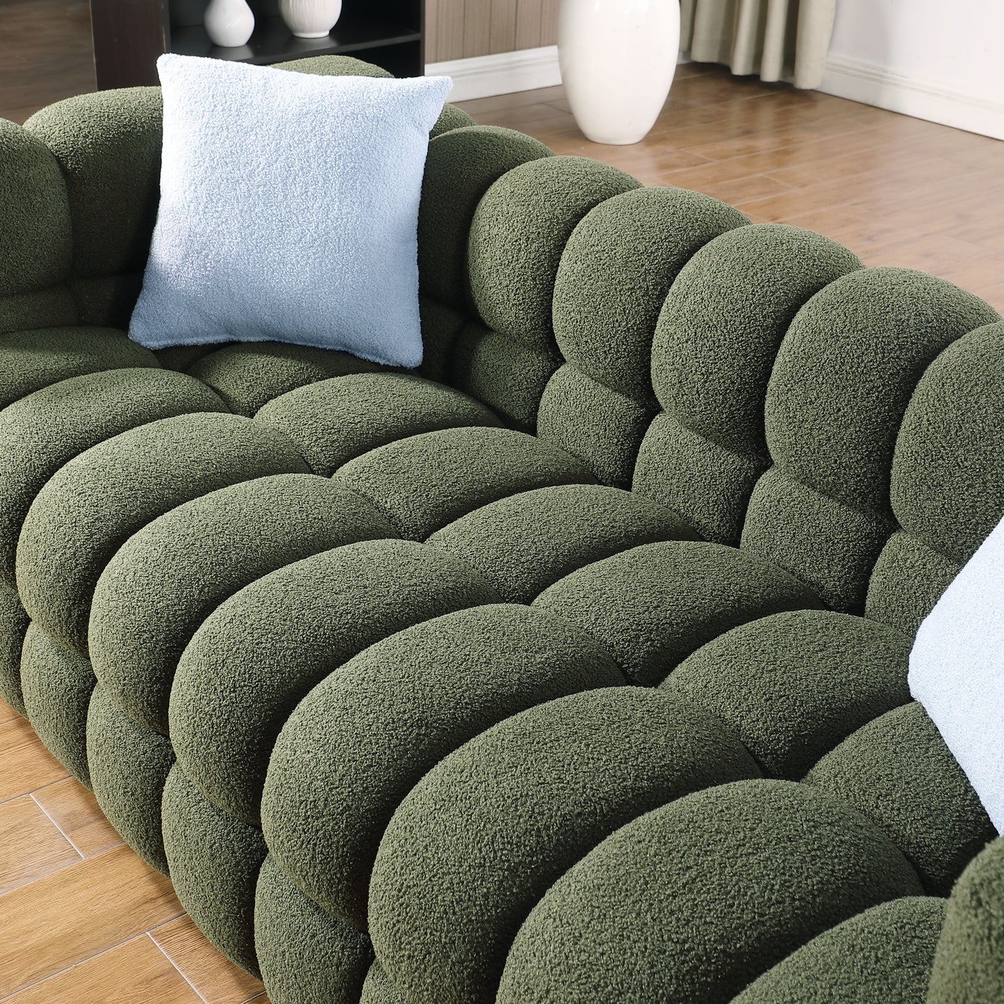 Olive Green Bouclé 3-Seater Marshmallow Sofa with Human Body Structure for USA People