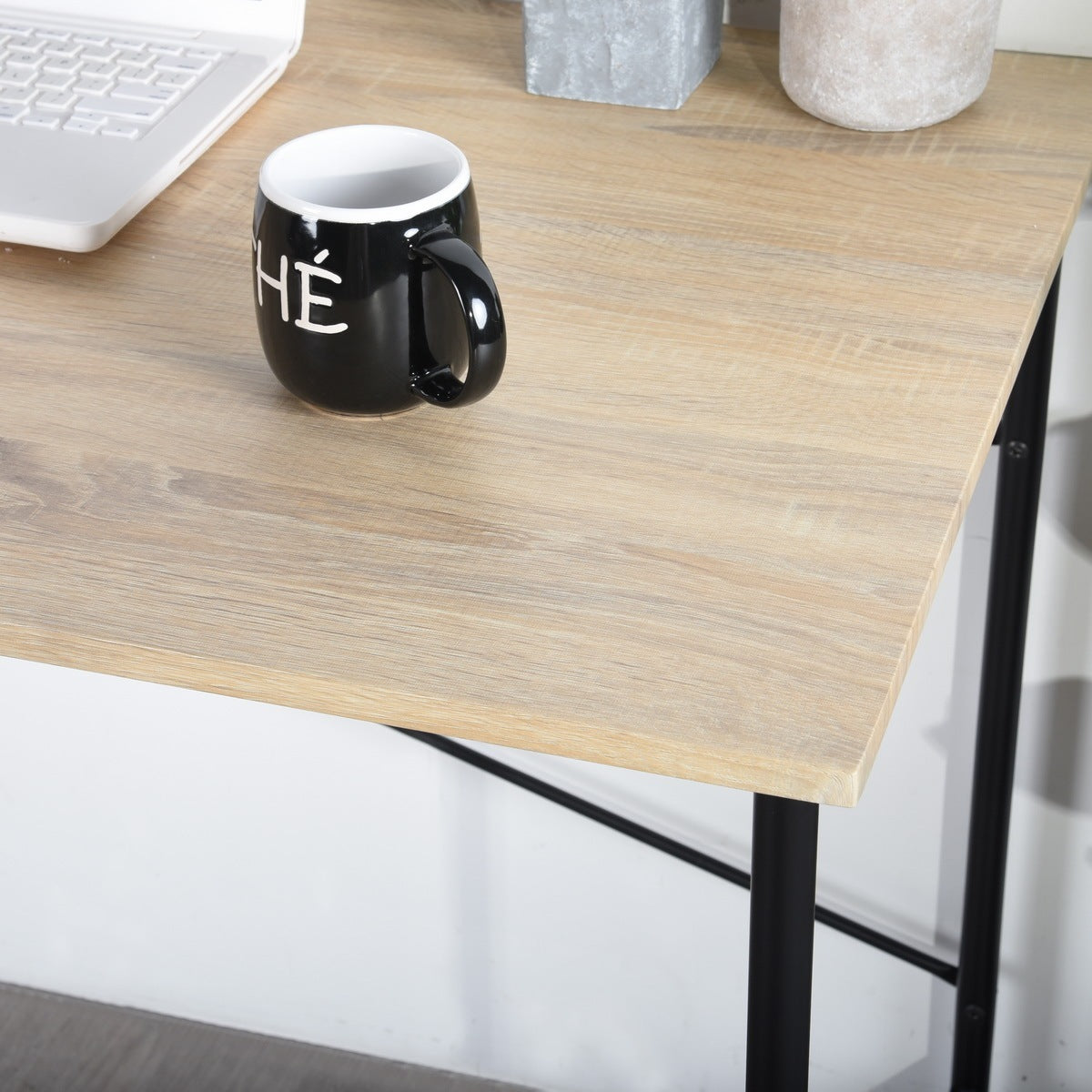 Contemporary Oak Writing Desk with Black Metal Frame and Rustic Industrial Style