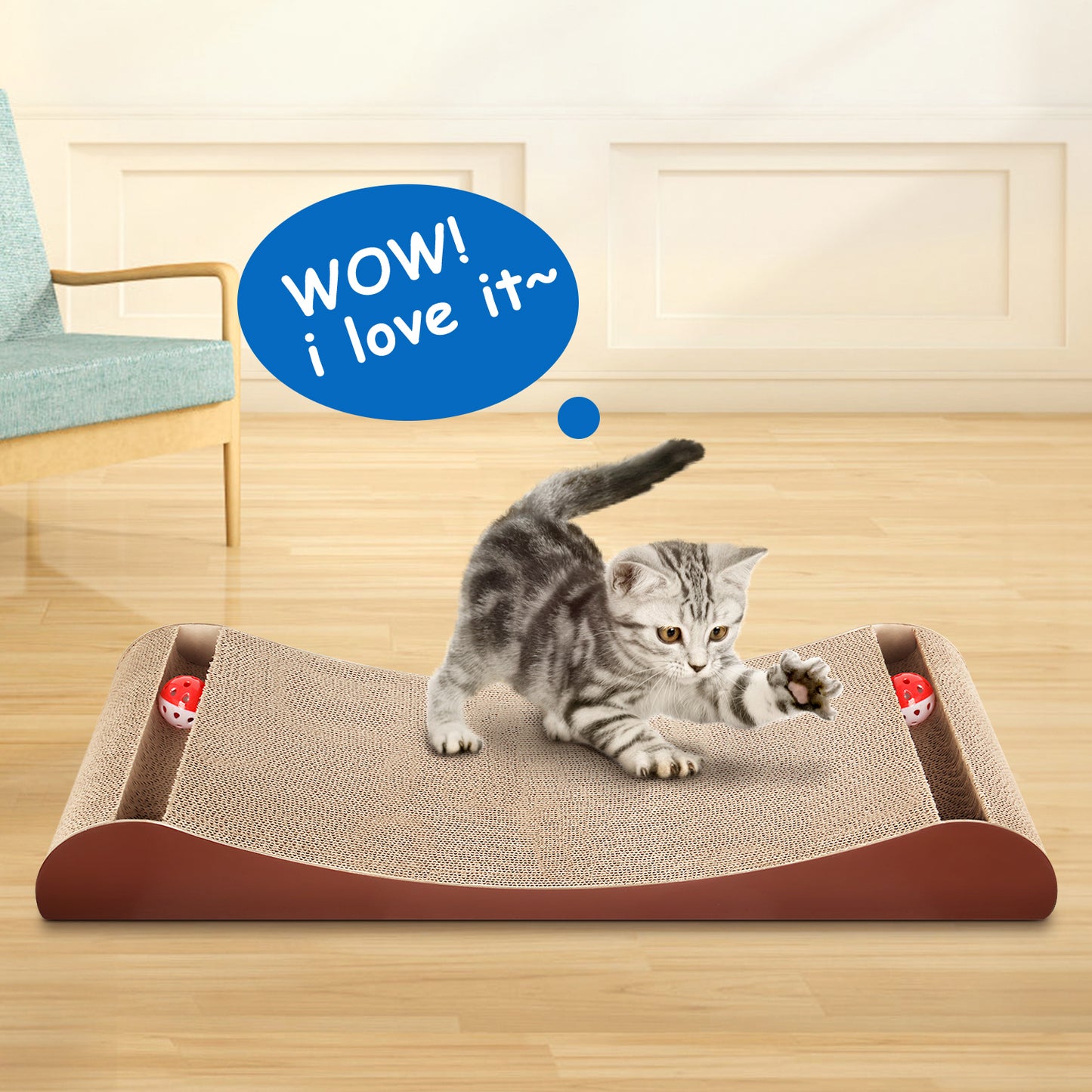 ScratchMe Cat Scratcher Cardboard Lounge Bed with Bell Ball Toy