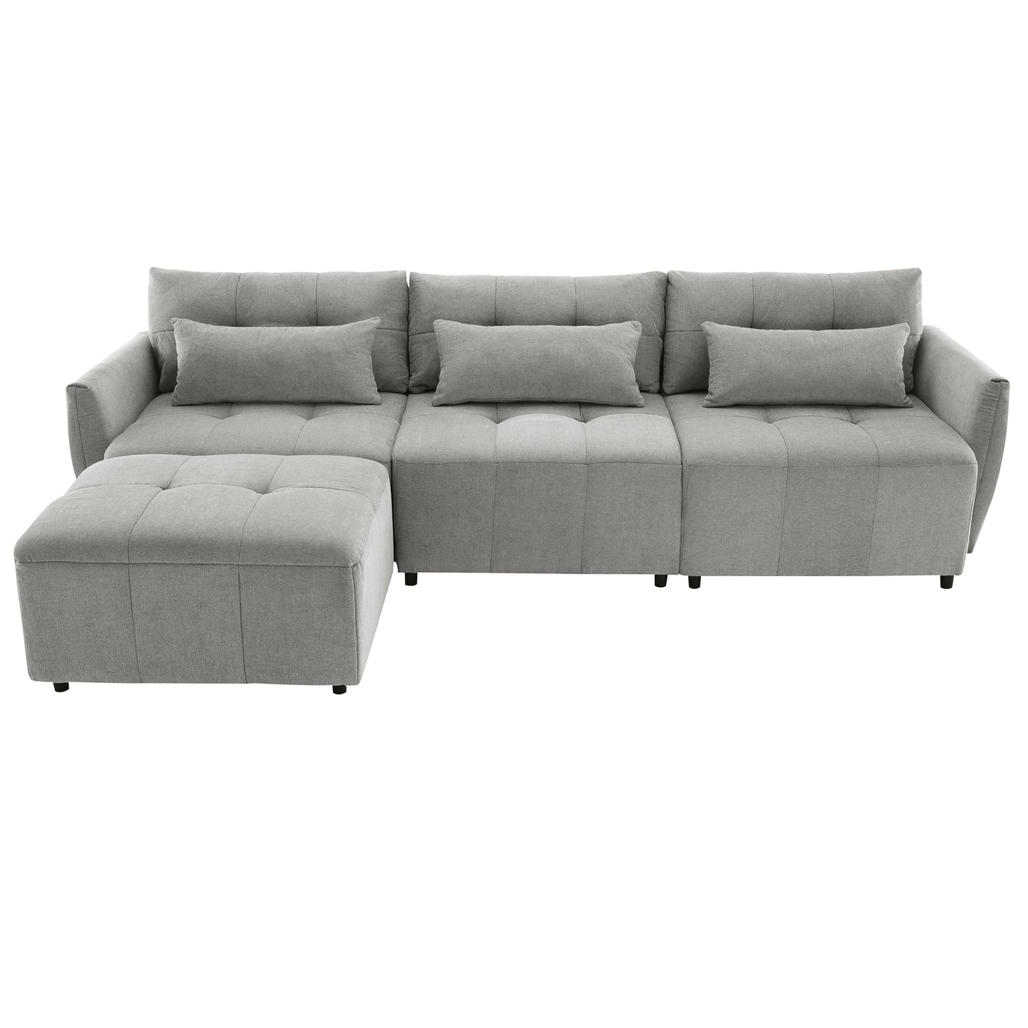 Convertible L-Shaped Sectional Sofa with Movable Ottoman and USB Ports