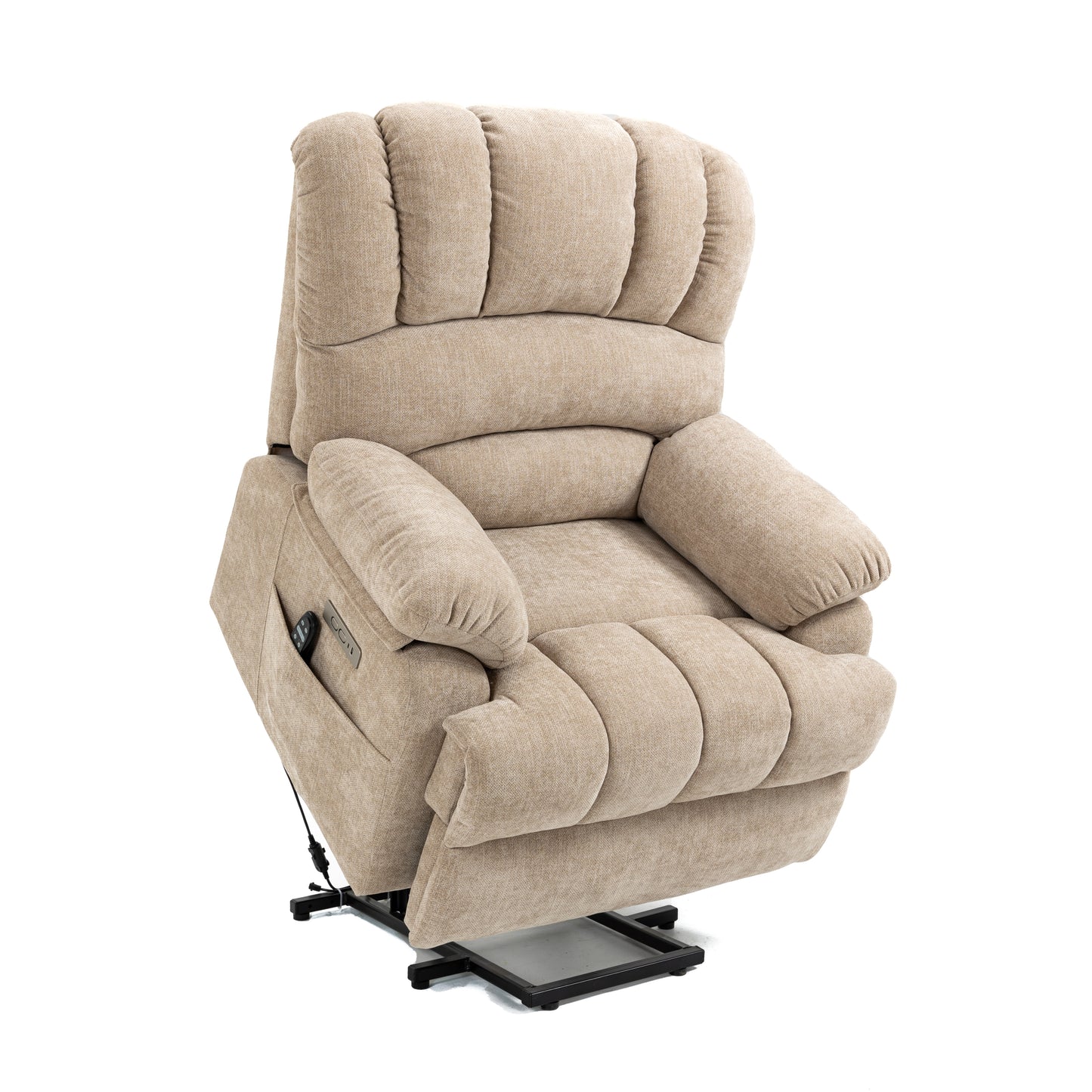 Beige Chenille Power Lift Recliner Chair with Massage, Heat, and USB Port for Extra Large Size