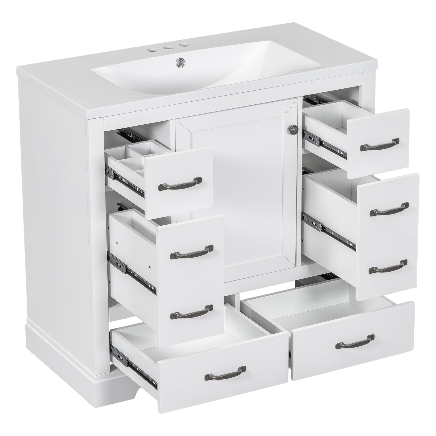 36" Bathroom Vanity with Sink Combo, Six Drawers, Multi-Functional Drawer Divider, Adjustable Shelf, White