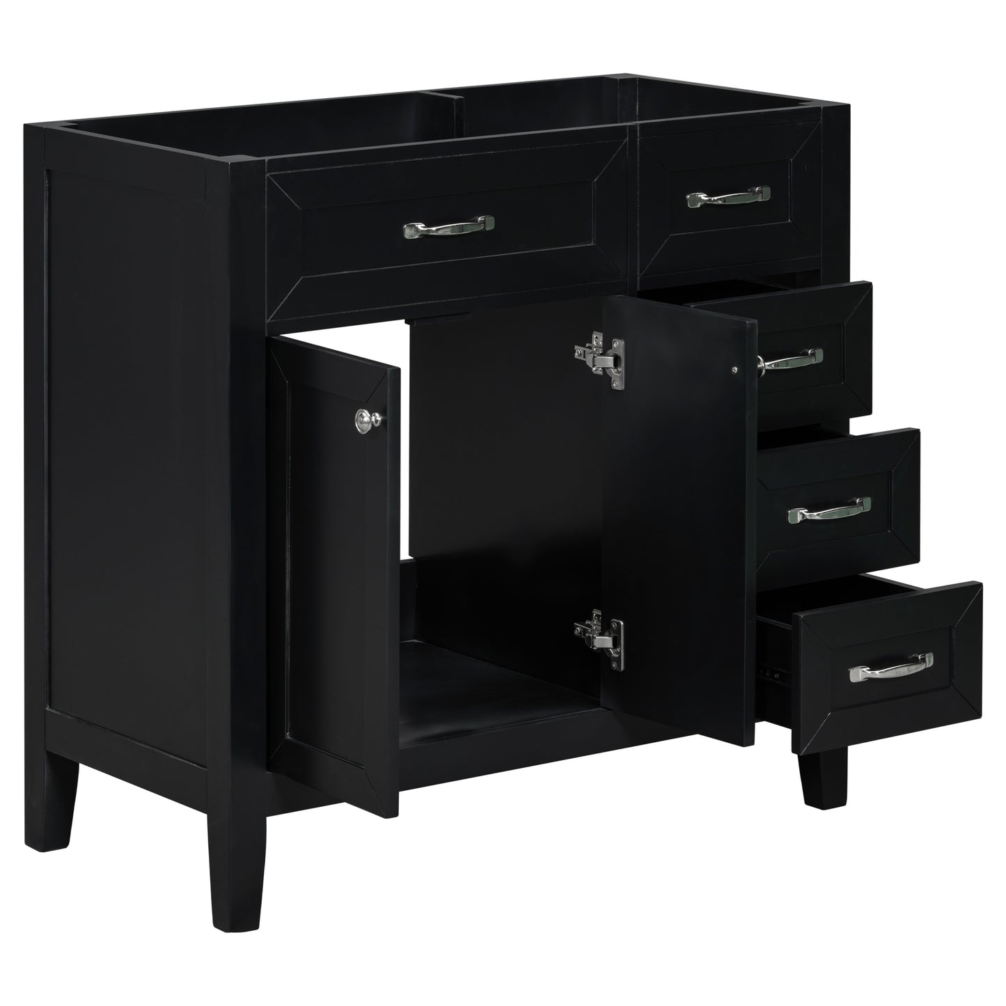 36" Bathroom Vanity without Sink, Cabinet Base Only, Bathroom Cabinet with Drawers, Solid Frame and MDF Board, Black