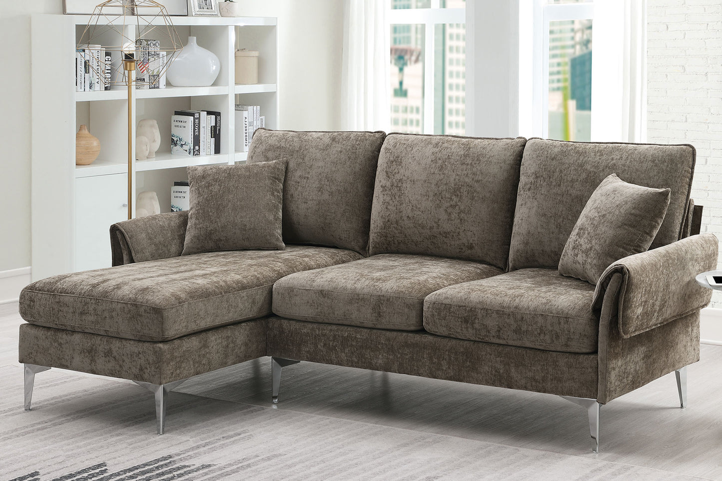 84-Inch Convertible Sectional Sofa with Reversible Chaise Lounge and Chenille Upholstery