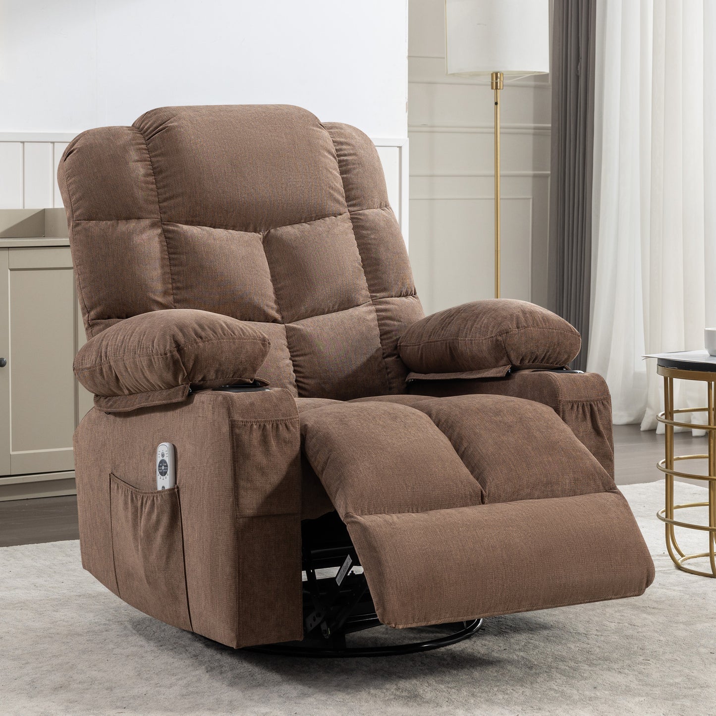 Brown Rocking Massage Recliner Chair with Heating and USB Charge Port