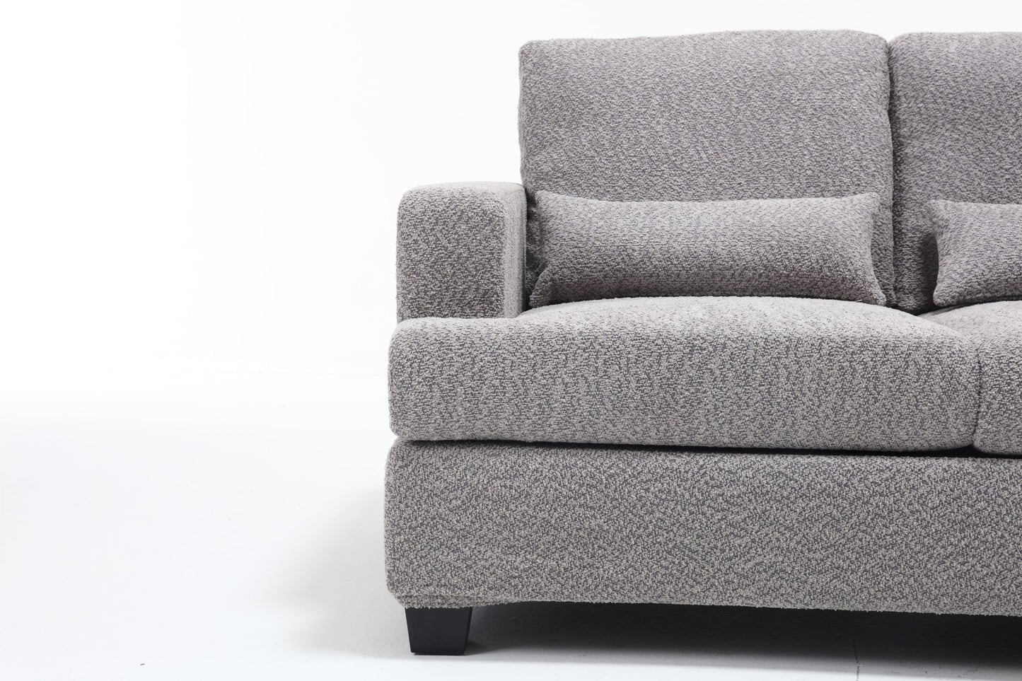 Modern 3-Seater White and Gray Fabric Sofa with Square Armrest and Waist Pillows