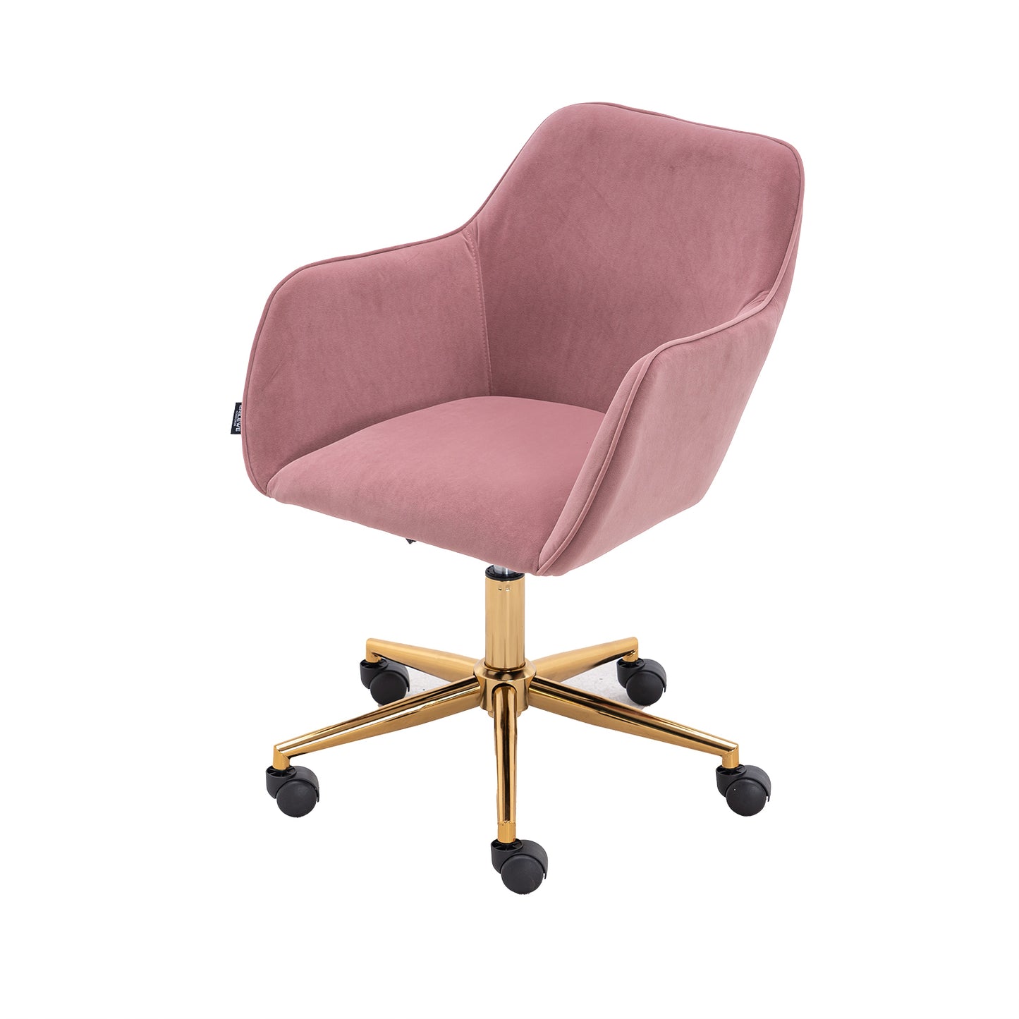 Modern Velvet Fabric Material Adjustable Height 360 revolving Home Office Chair with Gold Metal Legs and Universal Wheels for Indoor,Pink