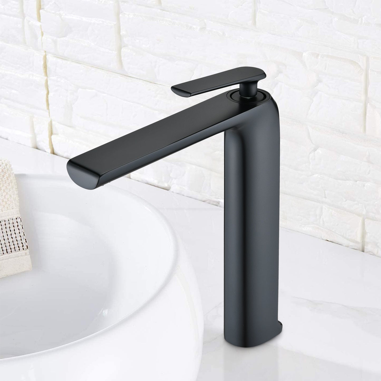 Modern Matte Black Bathroom Faucet with Single Handle and High-Arc Spout