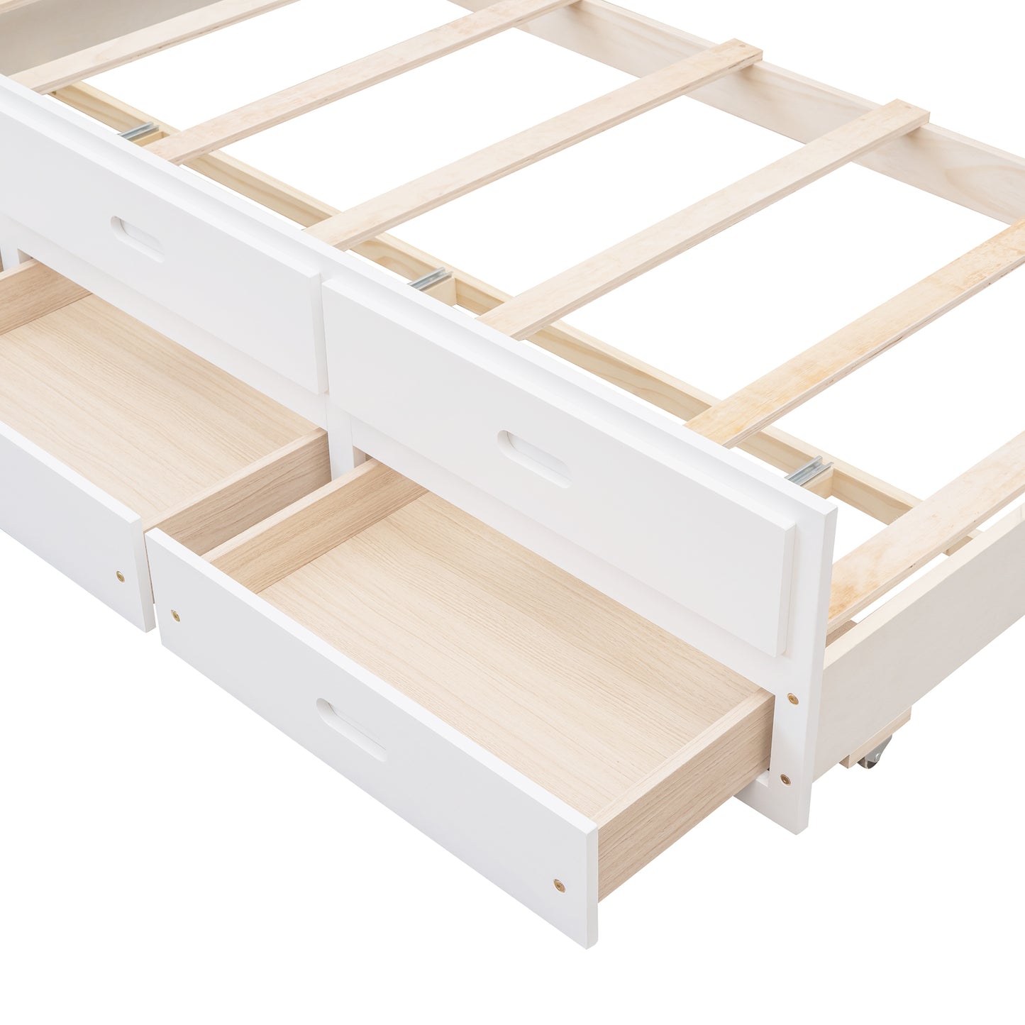 Playful Twin-Over-Full Bunk Bed with Trundle and Drawers - White