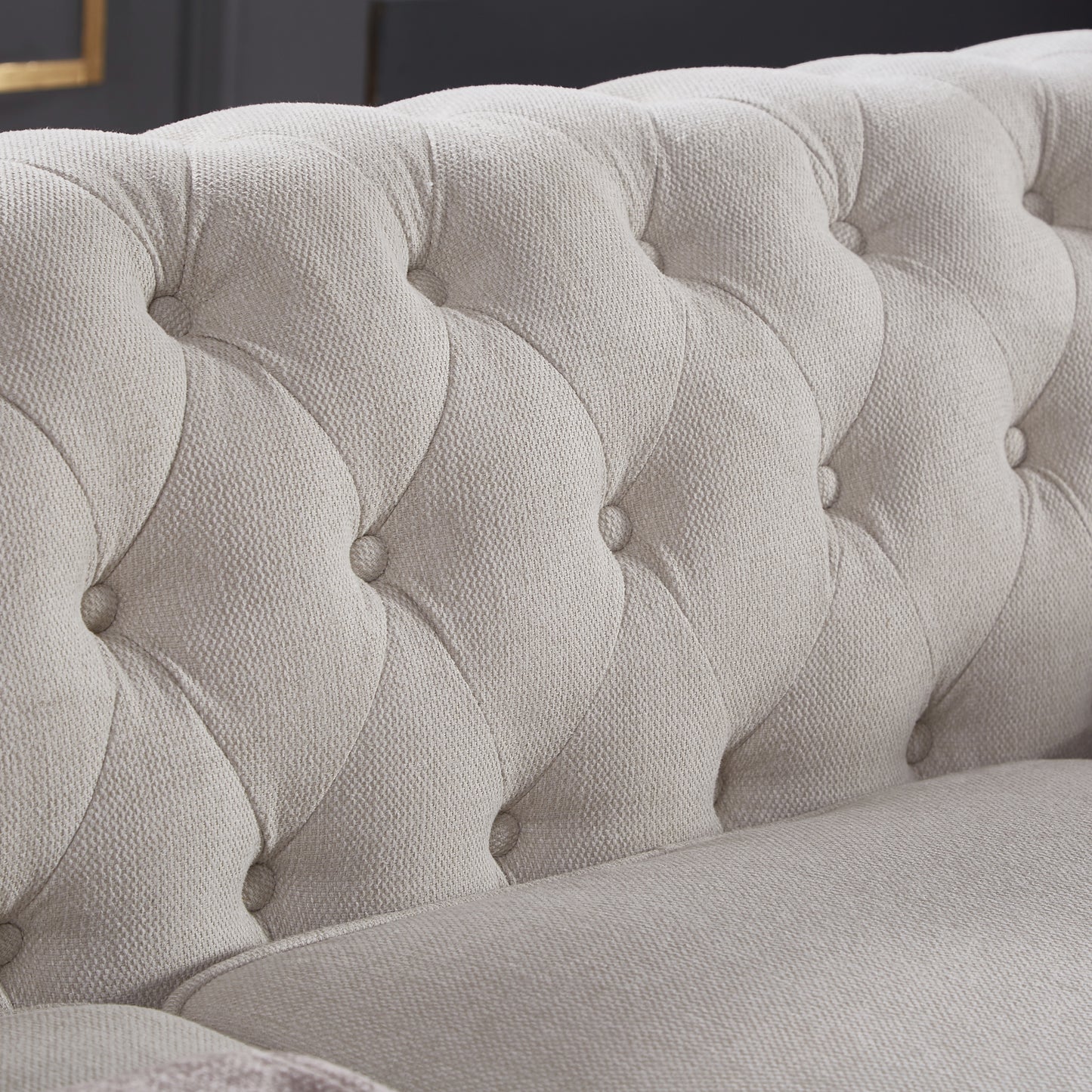 Chesterfield sofa beige linen fabric (Beige)