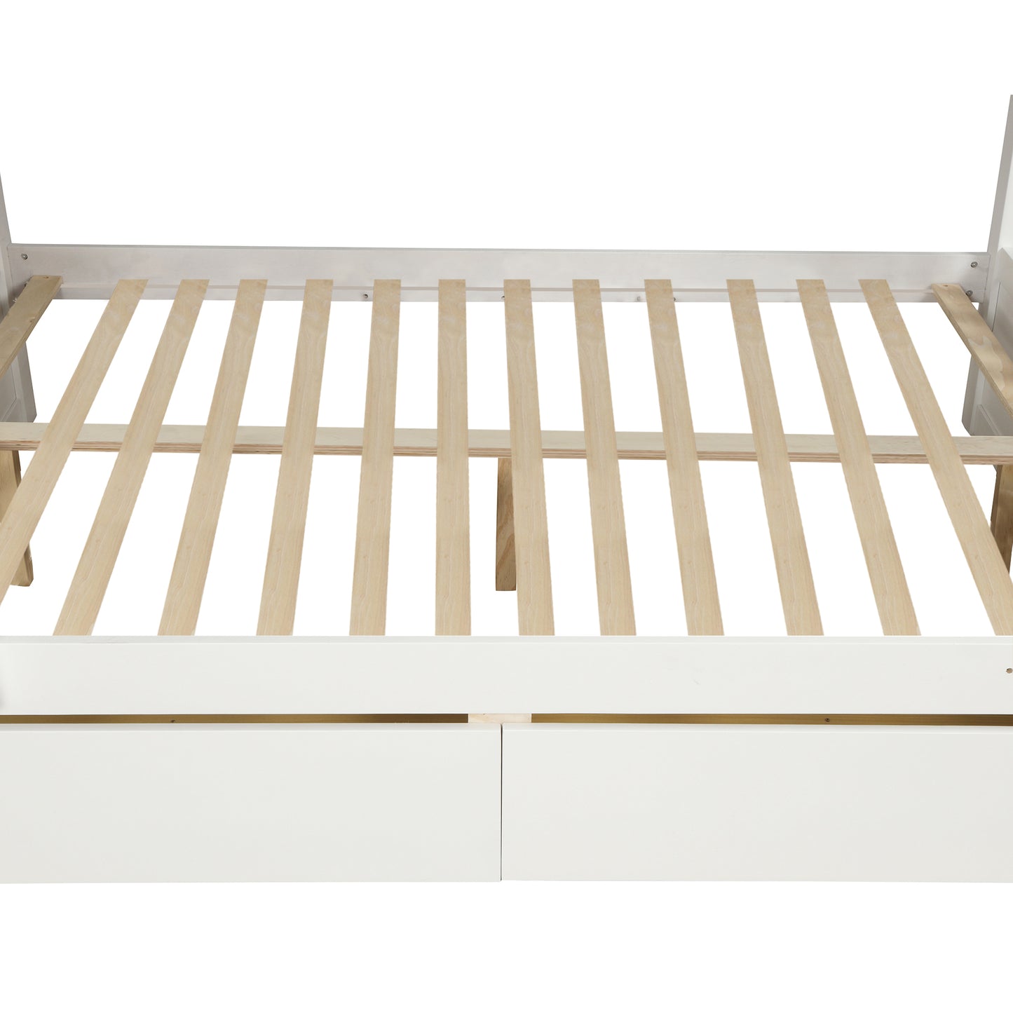 Solid Wood White Twin Over Full Bunk Bed with Two Storage Drawers