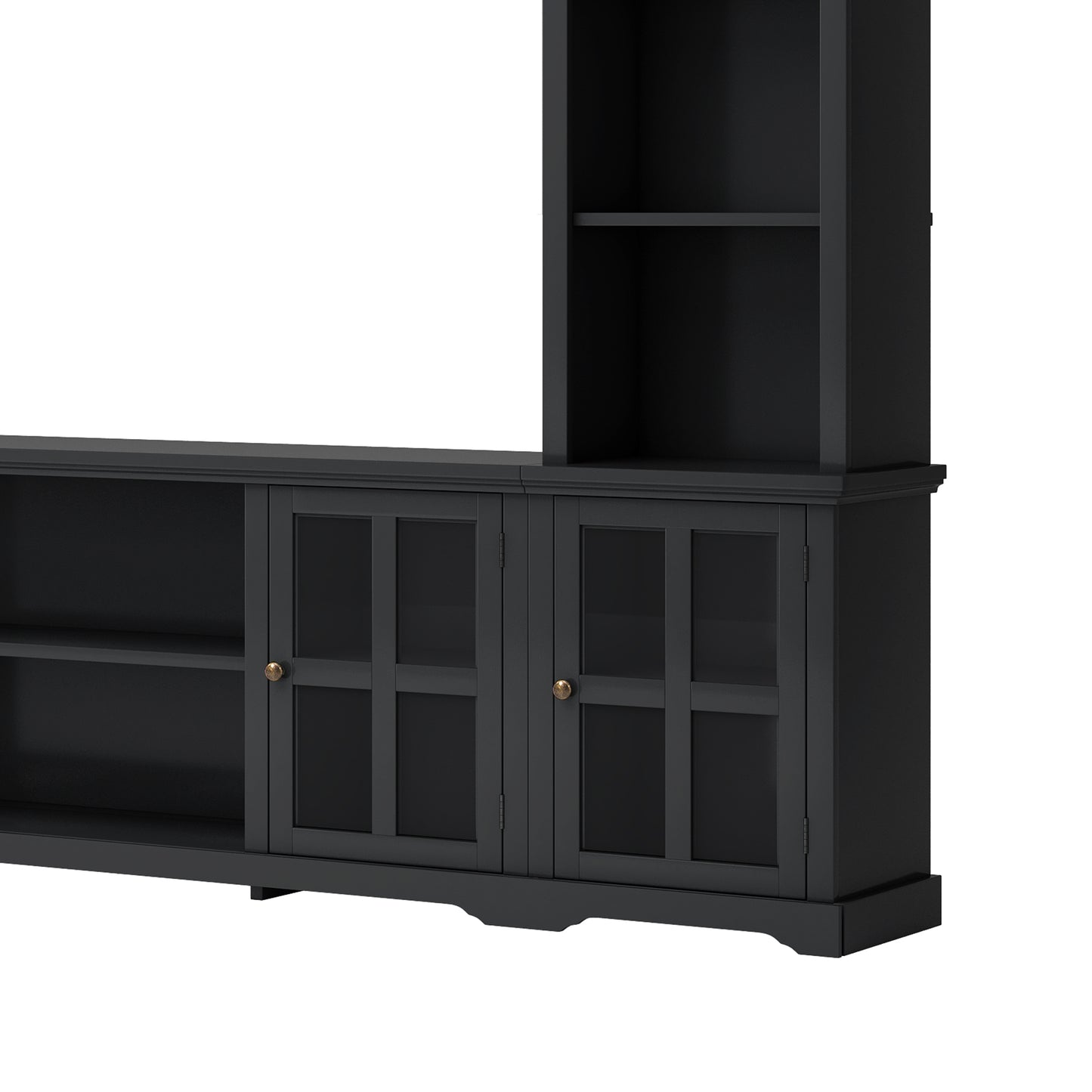 Sleek Entertainment Wall Unit with Bridge and Tempered Glass Door, Modern TV Console for TVs Up To 70