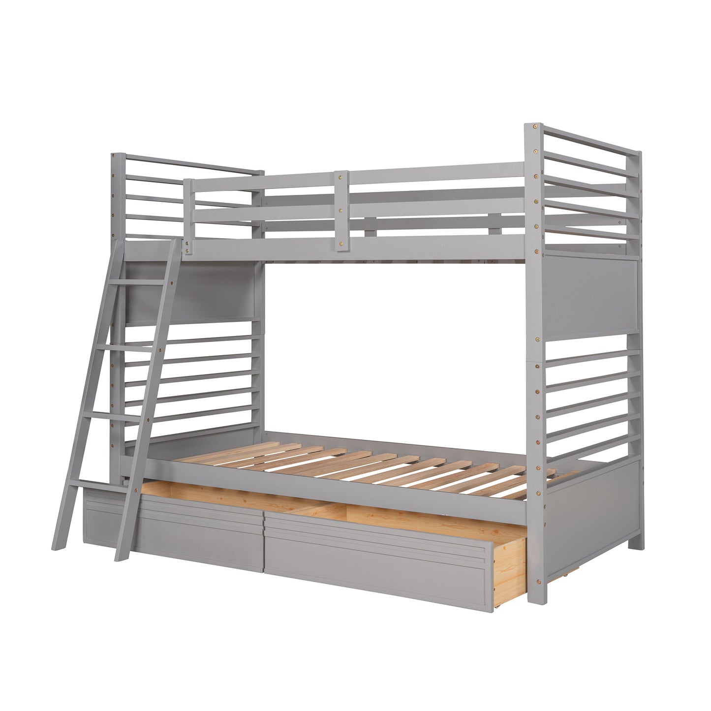 Gray Twin Bunk Bed with Storage Drawers for Stylish Sleepovers