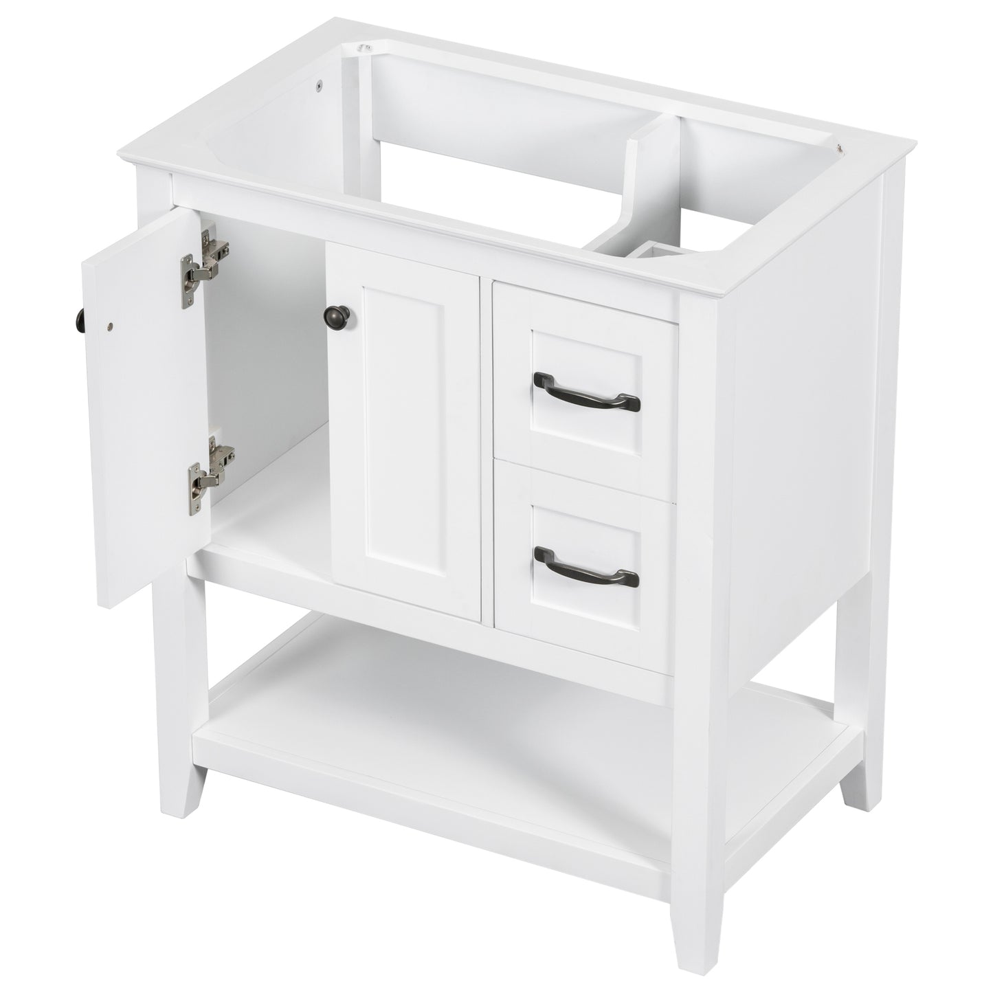 30" Bathroom Vanity without Sink Top, Cabinet Base Only, Vanity with Multi-Functional Drawer, White