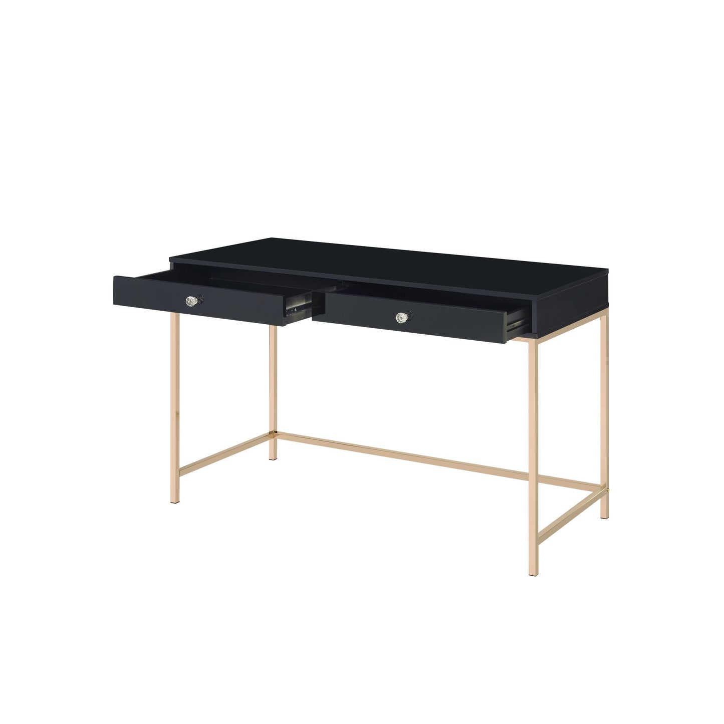 Contemporary Ottey Writing Desk in Black High Gloss & Gold Finish