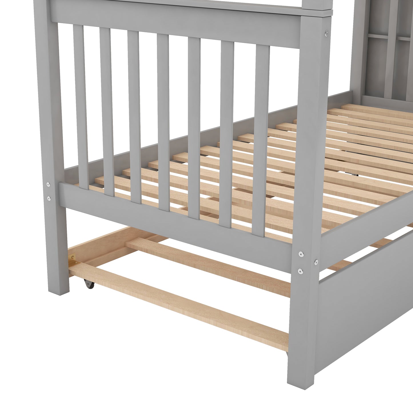 Gray Twin Bunk Bed with Trundle, Storage, and Versatility