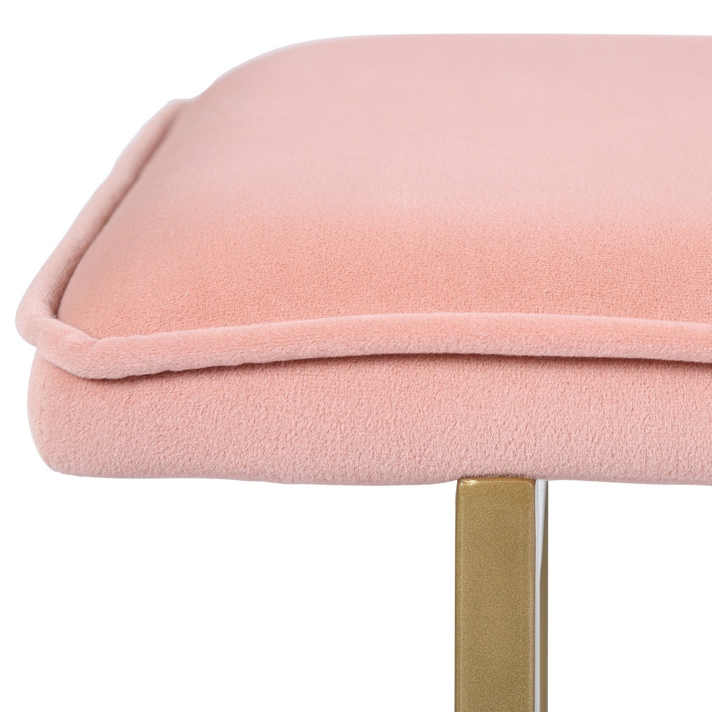 Set of 1 Upholstered Velvet Bench 44.5" W x 15" D x 18.5" H,Golden Powder Coating Legs  - PINK