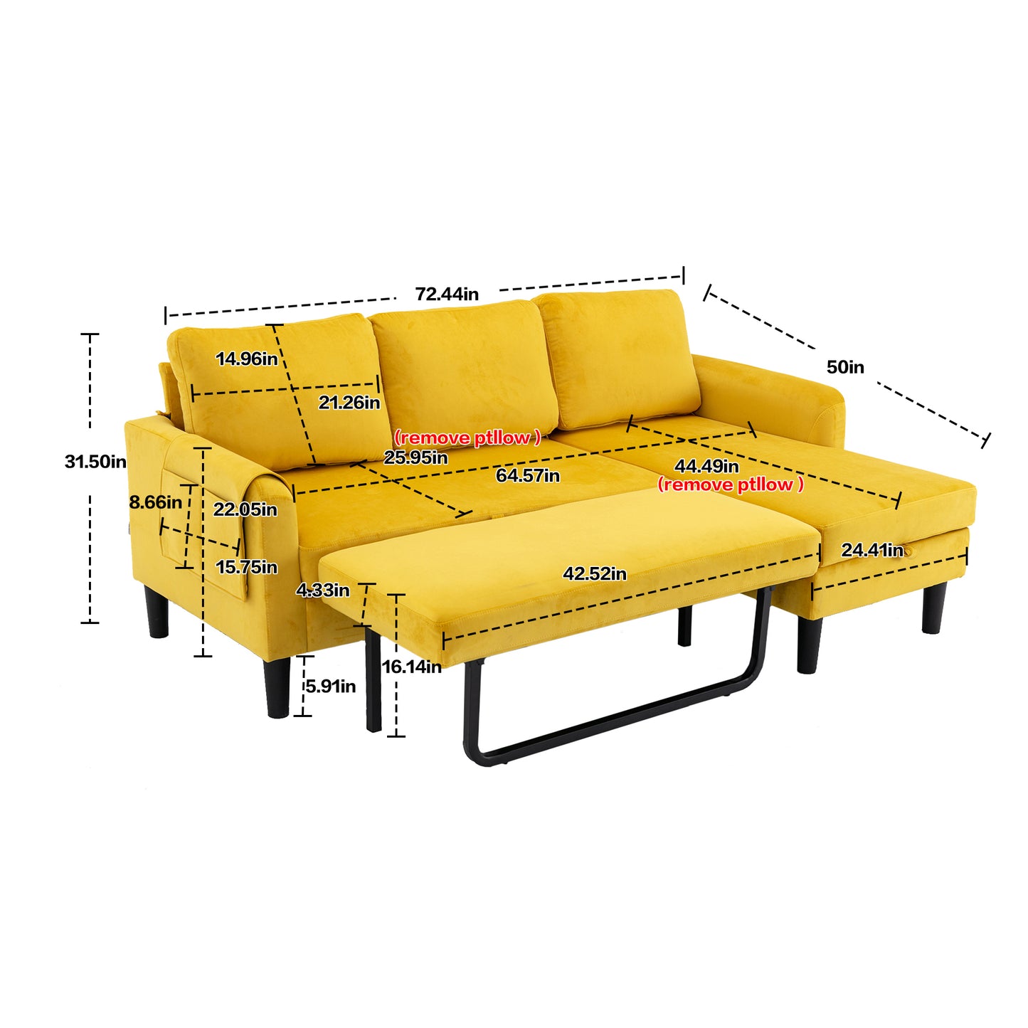 UNITED WE WIN Sectional Sofa Reversible Sectional Sleeper Sectional Sofa with Storage Chaise