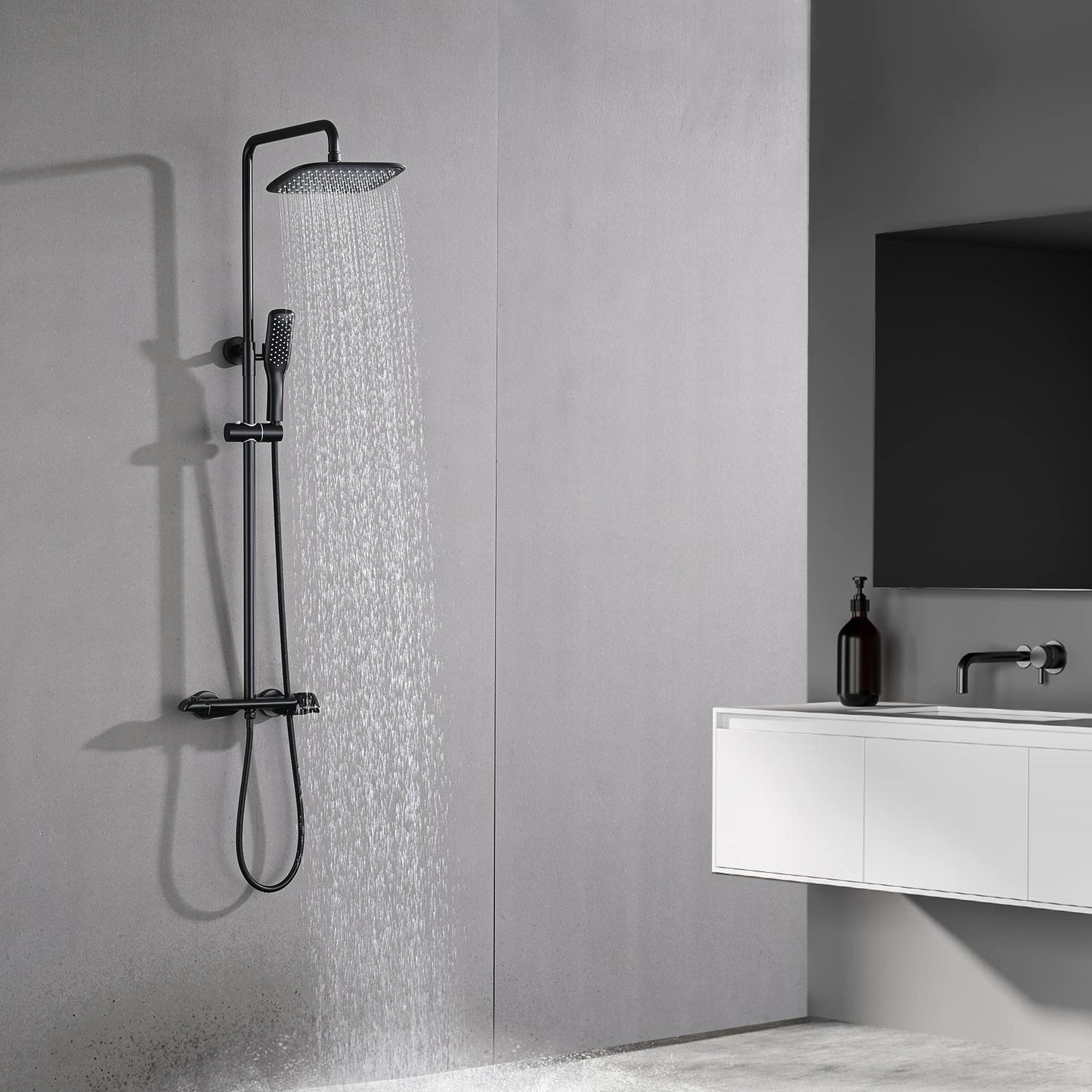 Luxurious Matte Black Wall-Mounted Shower Combo Set With Dual Shower Options
