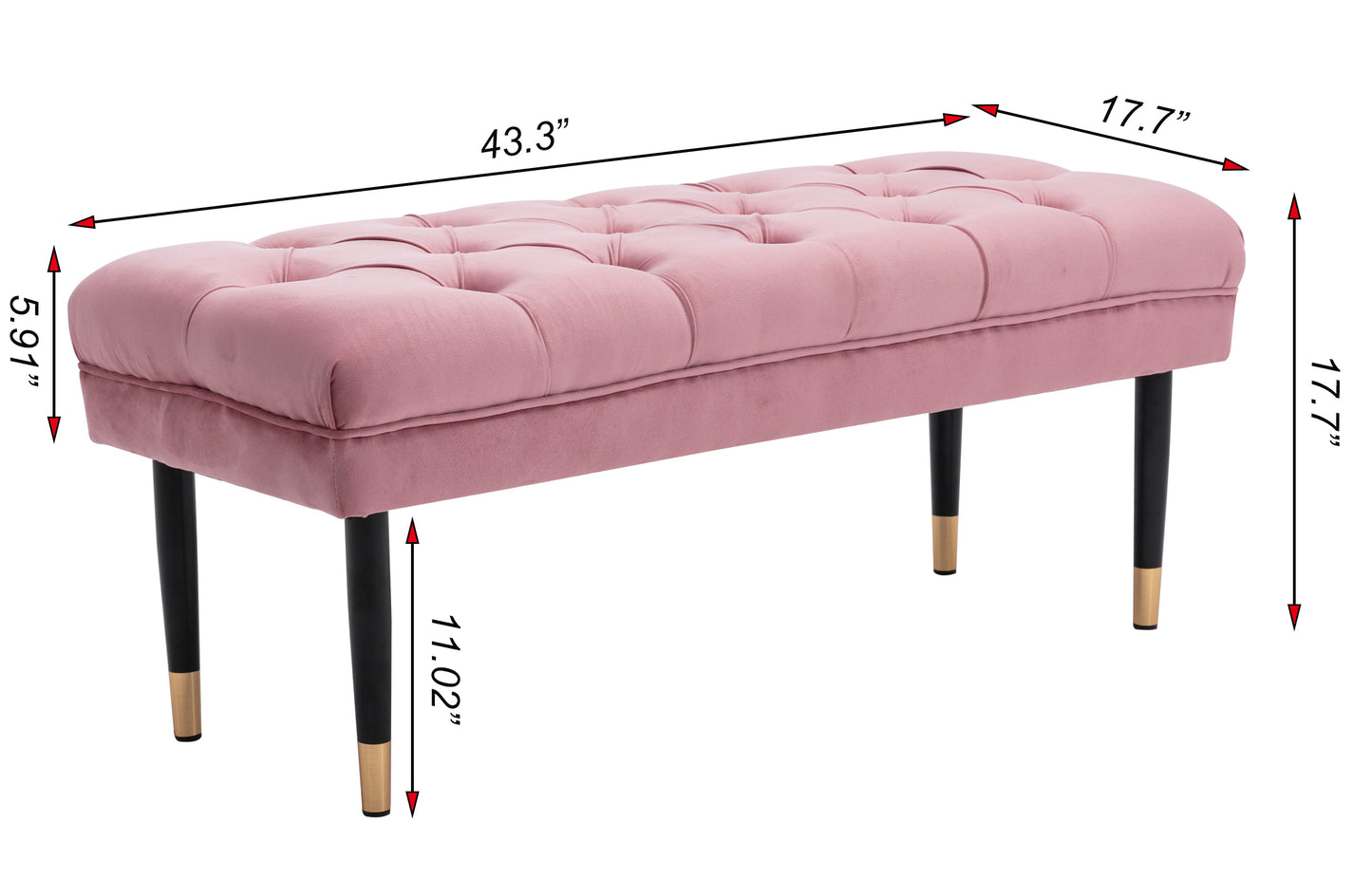 Tufted Bench Modern Velvet Button Upholstered Ottoman enches Bedroom Rectangle Fabric Footstool with Metal Legs for Living Room Entryway,Pink