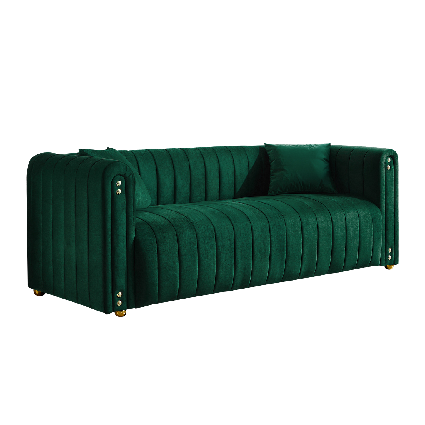 Sumptuous Green Velvet Sofa with Vertical Channel Tufting - 79.92 Comfortable Living Room Couch