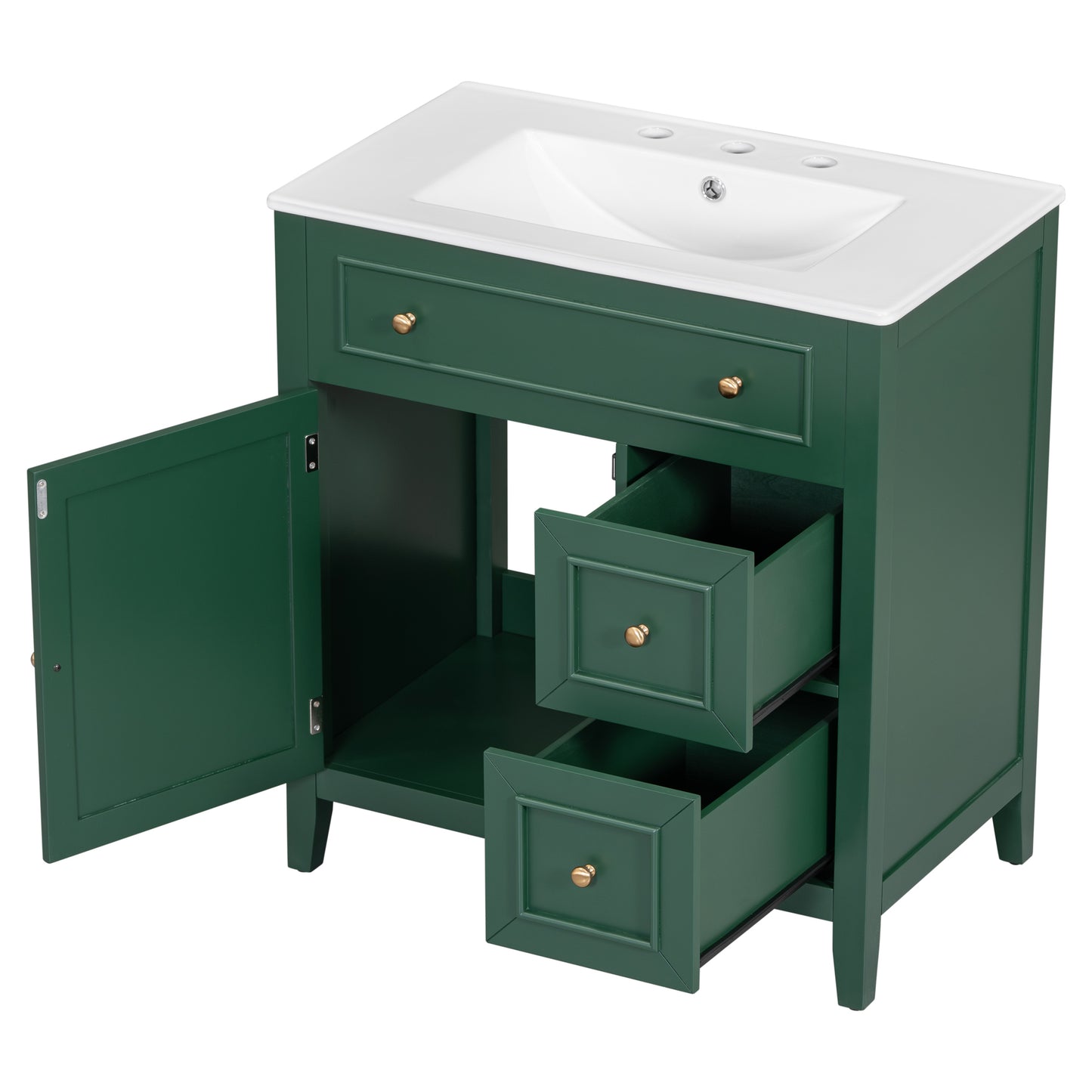 30" Bathroom Vanity with Sink Top, Bathroom Vanity Cabinet with Door and Two Drawers, Solid Wood Frame, One Package, Green