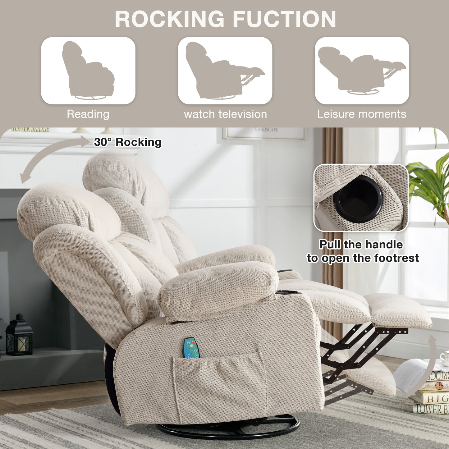 Heated Swiveling Recliner Massage Sofa with USB and Cup Holders