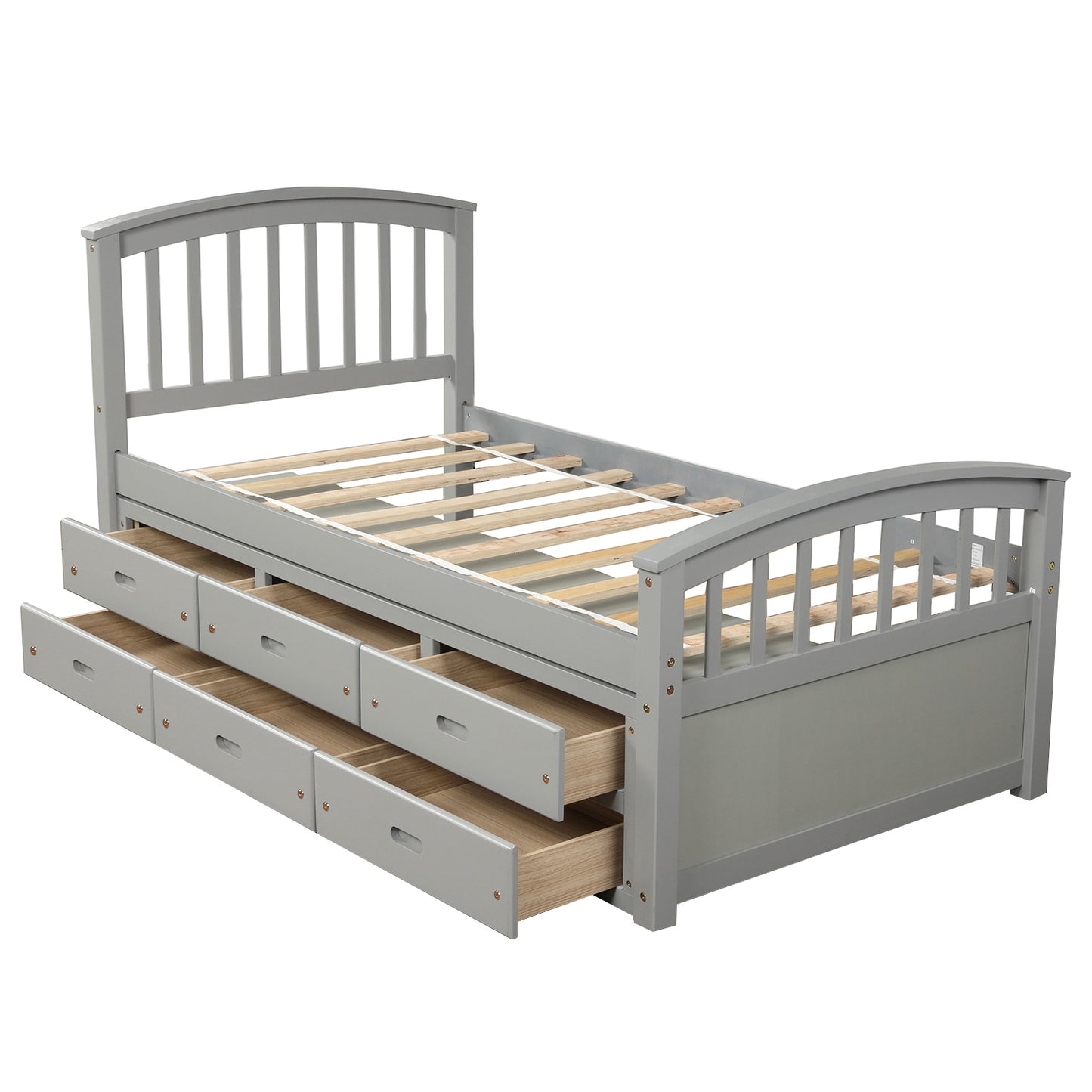 Twin Size Platform Storage Bed Solid Wood Bed with 6 Drawers