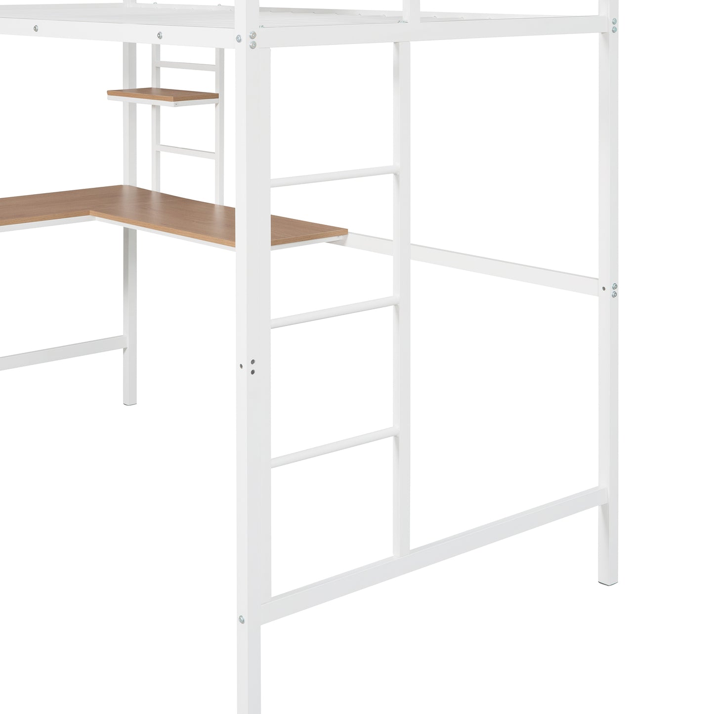 Twin Metal Loft Bed with Desk and Shelve,White