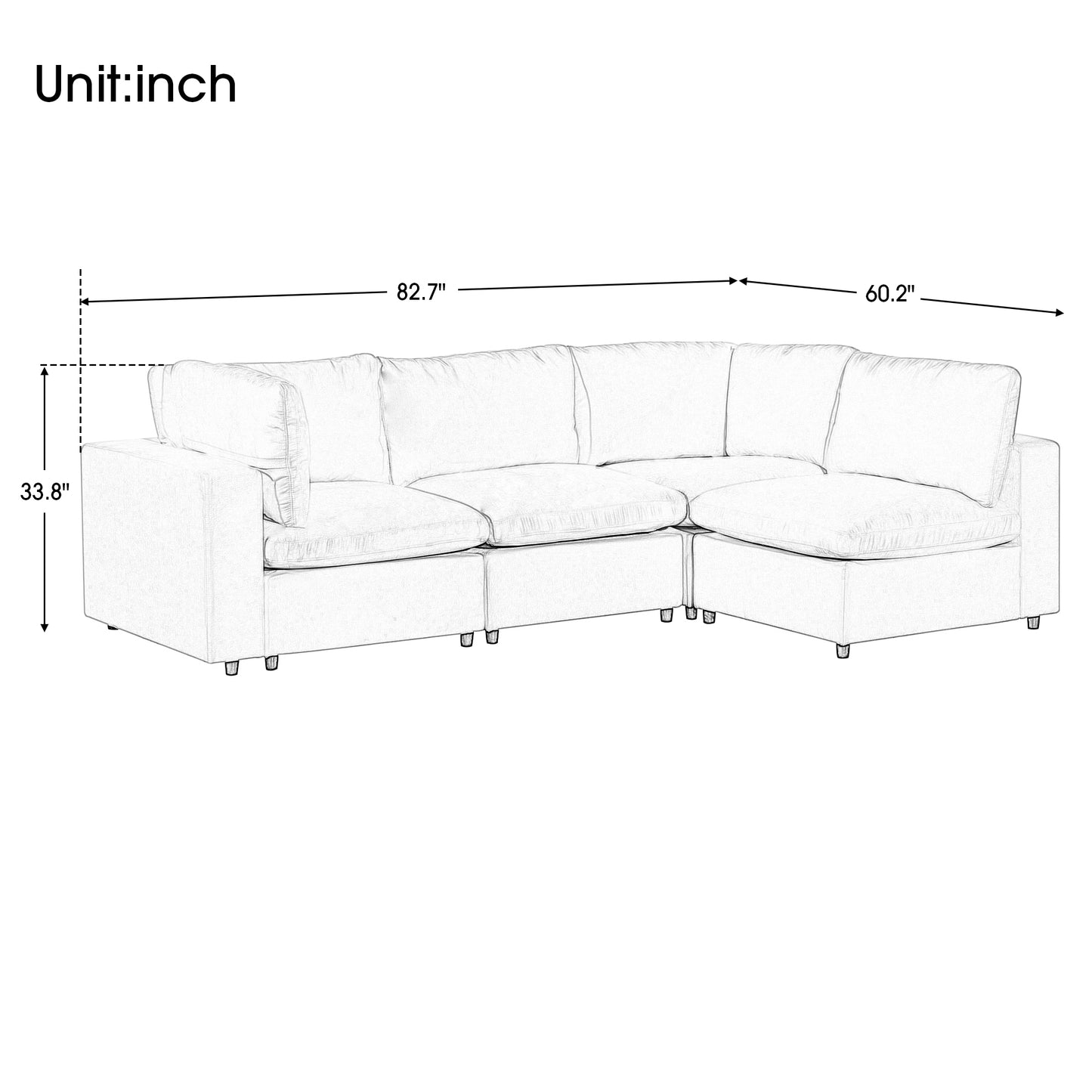 U-style Upholstered Modular Sofa with USB Charge Ports,Wireless Charging and Built-in Bluetooth Speaker in Arm,Sectional sofa for Living Room Apartment(4-Seater)