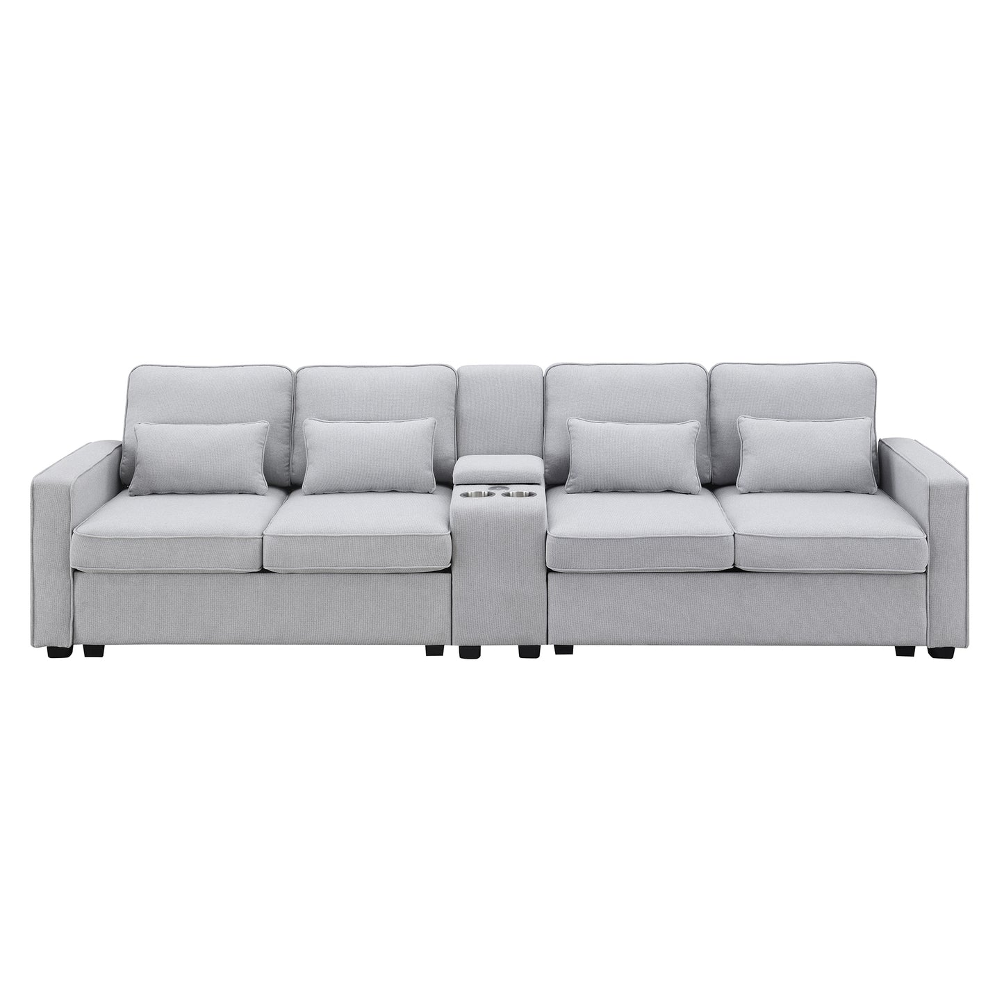 Modern 4-Seat Upholstered Sofa with Console and USB Ports