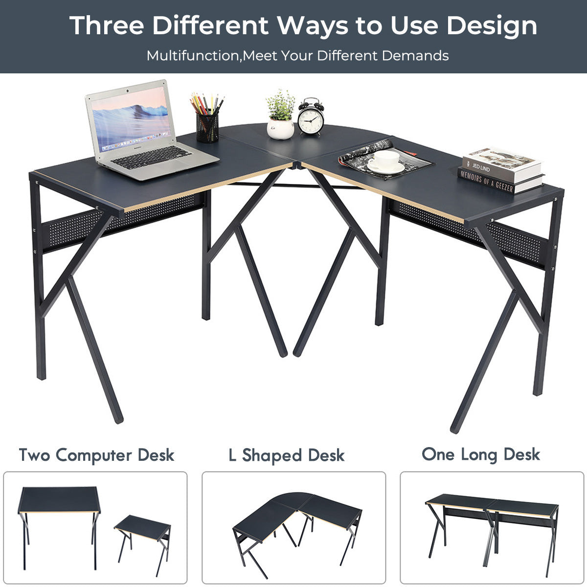 Efficient Dark Gray L-Shaped Corner Computer Desk for Space-Saving