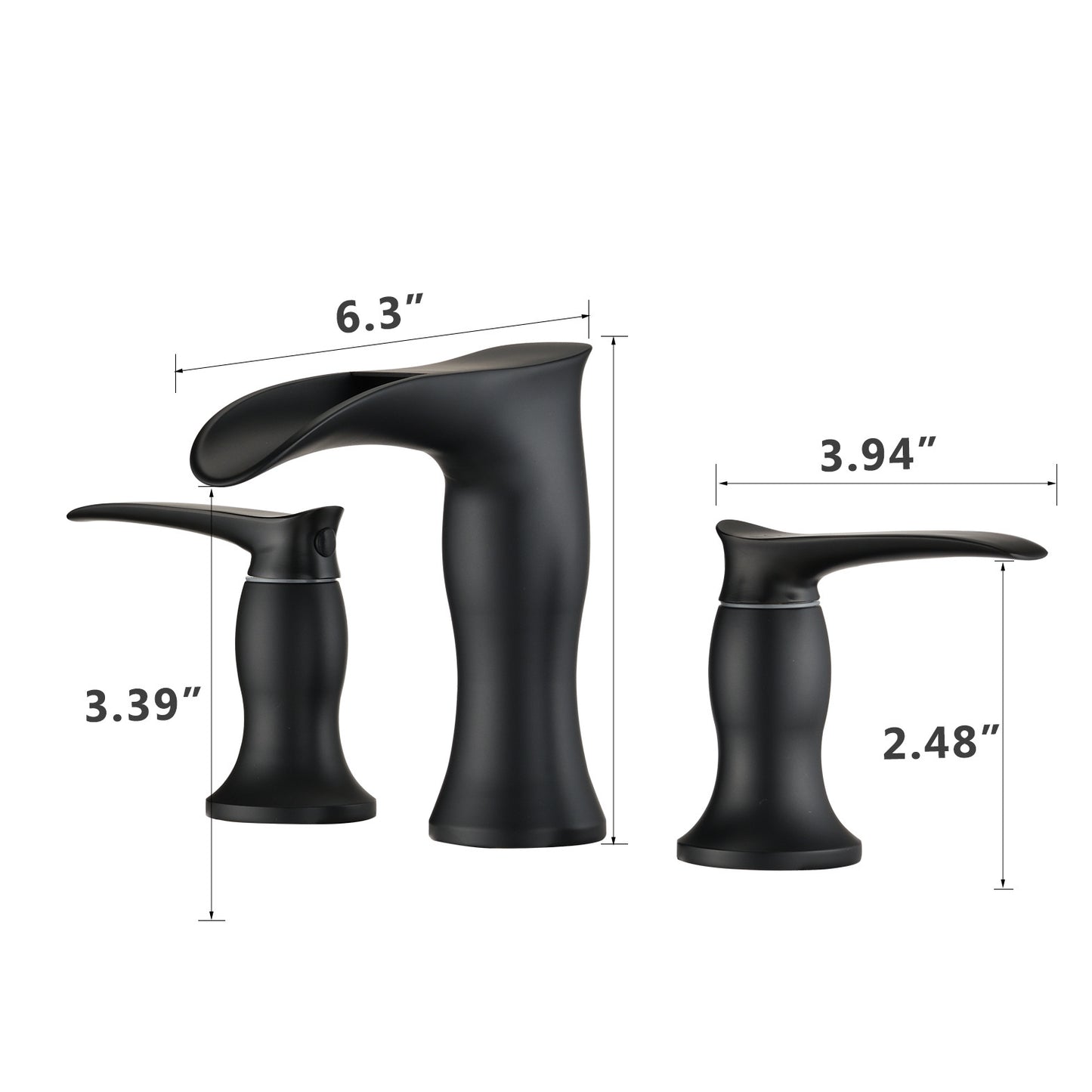 Matte Black Waterfall Bathroom Faucet with Double Handle Control