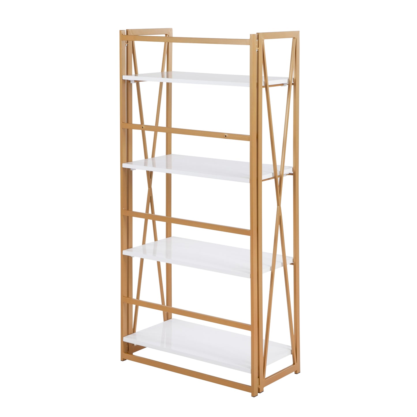 Folia Contemporary Bookcase in Gold Metal and White Wood by LumiSource