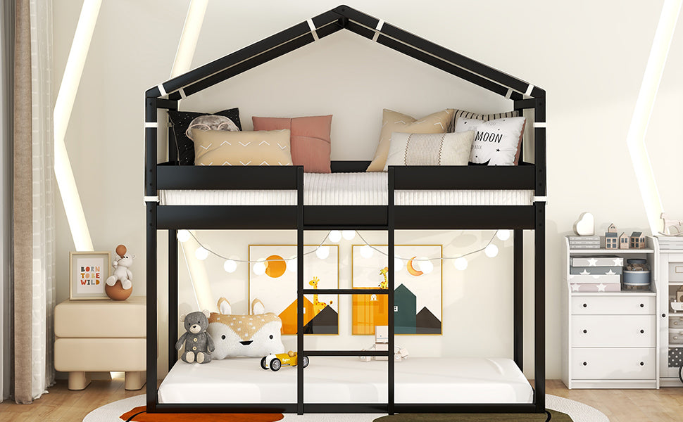 Espresso Wood Bunk Bed with Fun Tent House Design