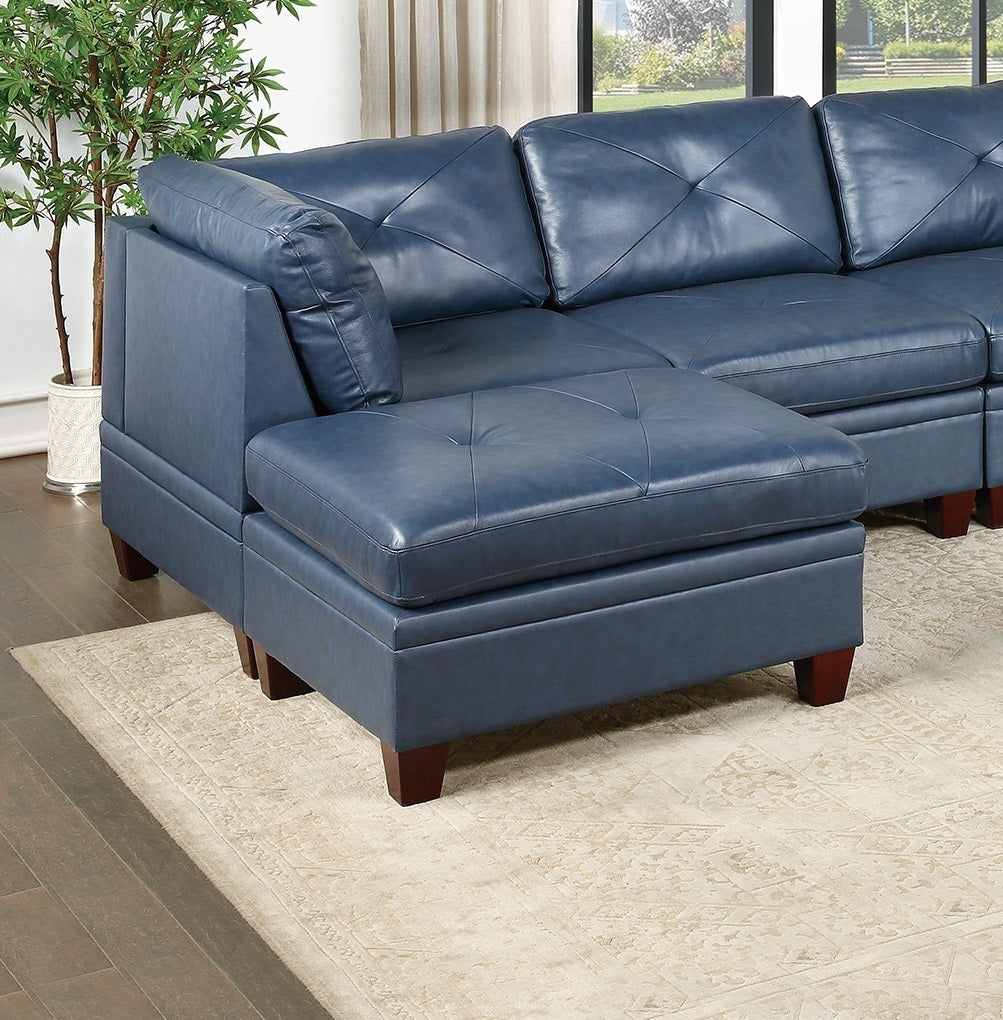 Luxurious Ink Blue Genuine Leather Modular 6pc Sectional Set