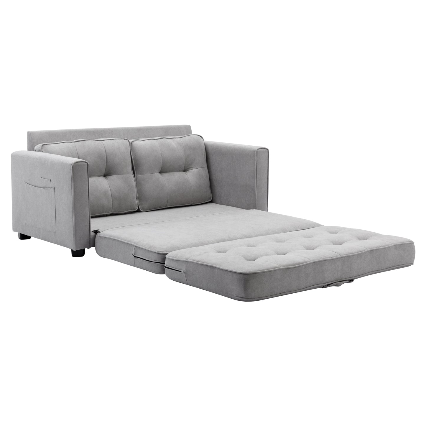 Multifunctional Grey Loveseat Sofa with Pull-Out Bed and Storage Pockets - Modern Upholstered Couch for Living Room and Office