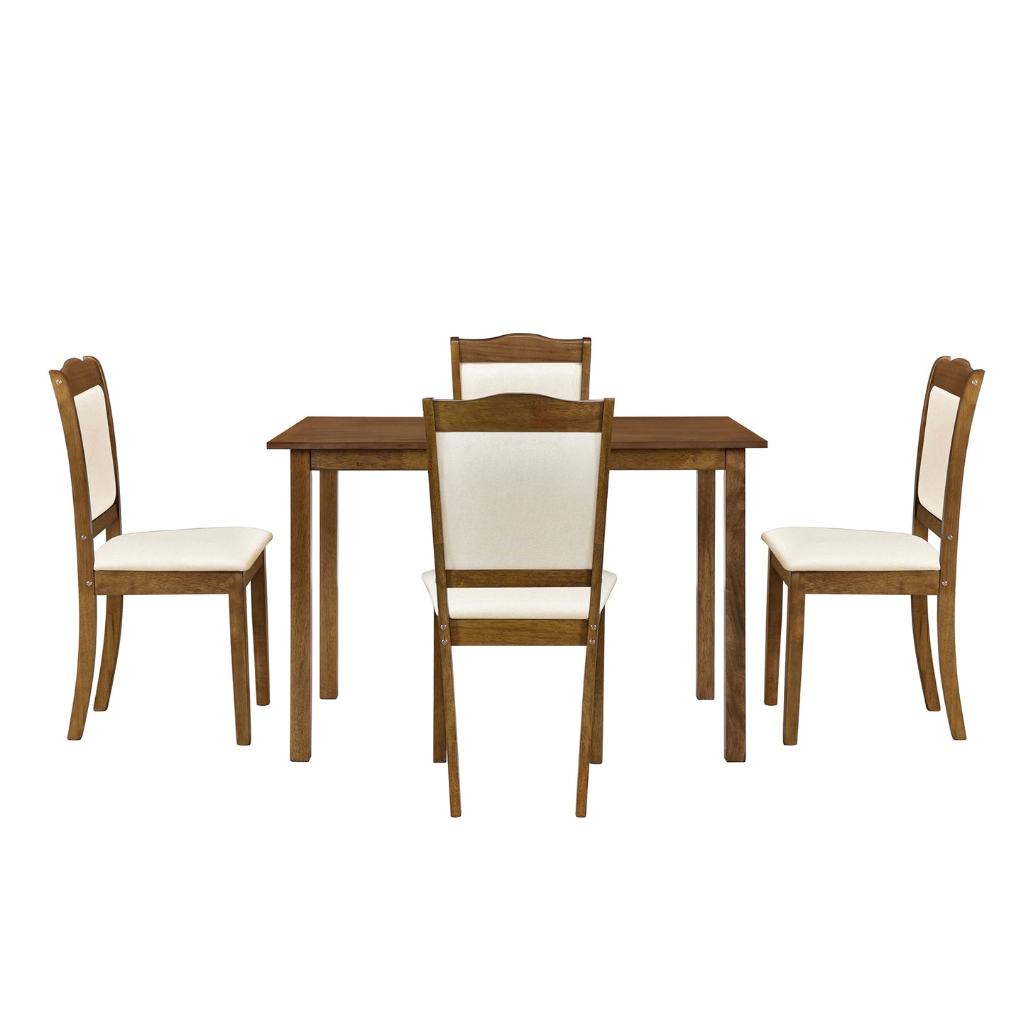 TREXM 5-Piece Wood Dining Table Set Simple Style Kitchen Dining Set Rectangular Table with Upholstered Chairs for Limited Space (Walnut)