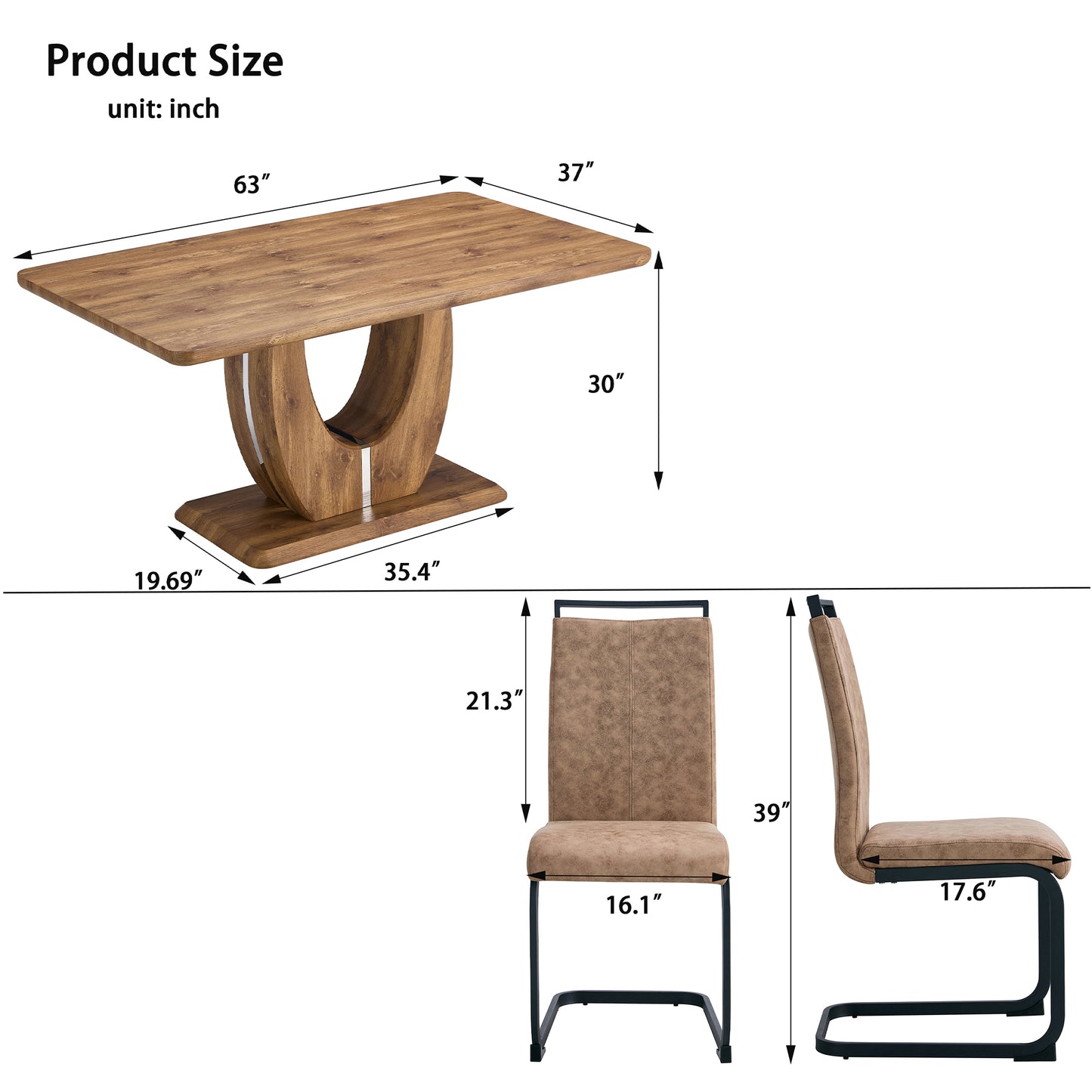 7 Piece Modern Dining Table Set, Rectangular Kitchen Table Set with Wooden Tabletop＆6 Pu Leather Upholstered Chairs Ideal for Dining Room, Kitchen