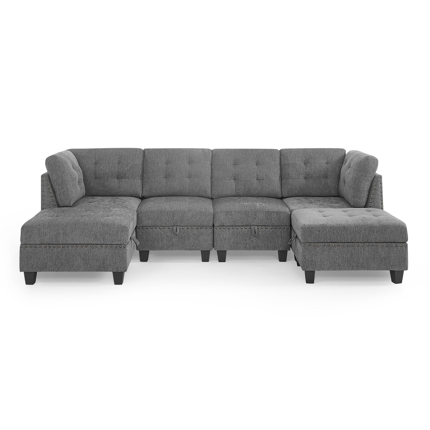 Modular U-Shape Sectional Sofa Set with DIY Combination - Grey Chenille