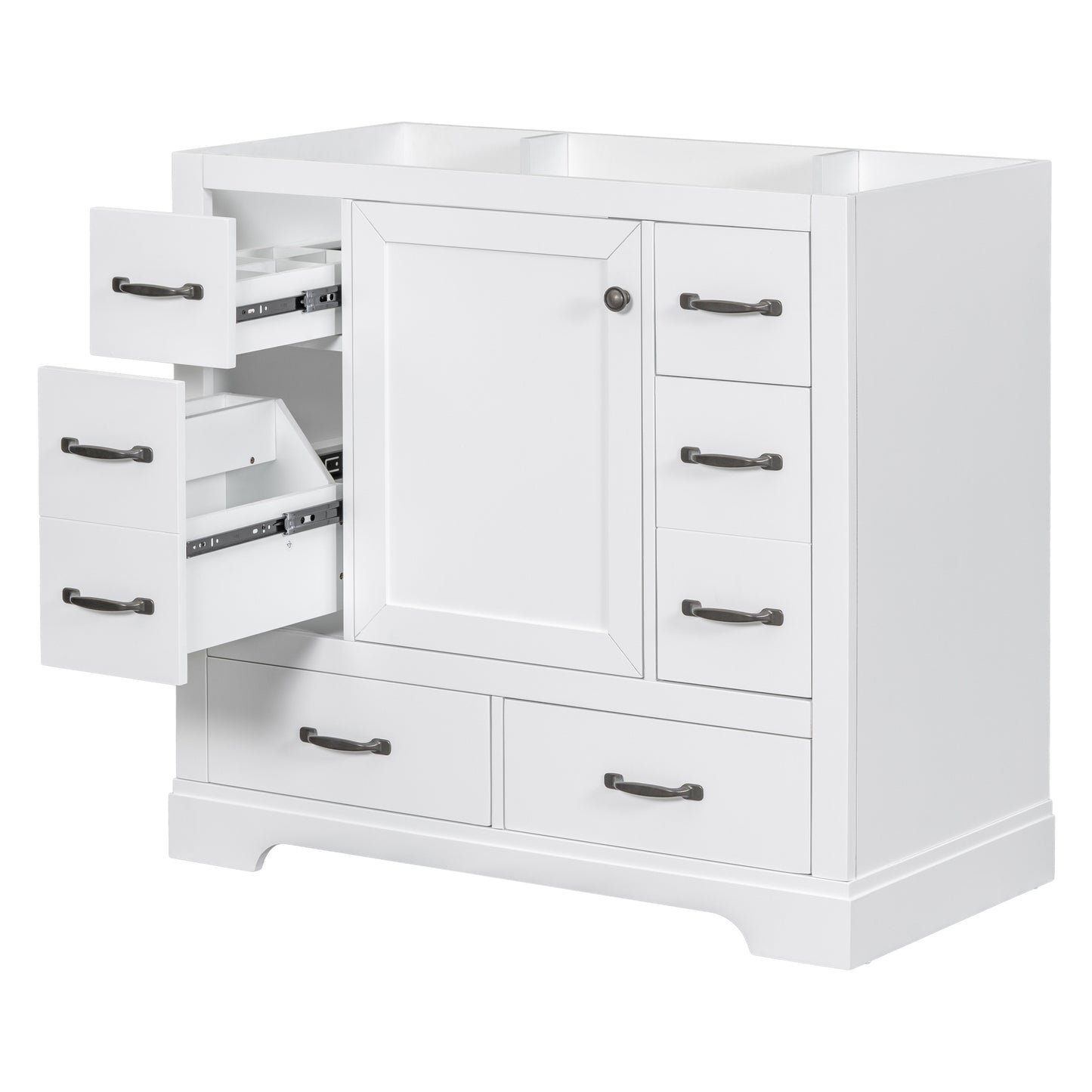 36" Bathroom Vanity without Sink, Cabinet Base Only, Six Drawers, Multi-Functional Drawer Divider, Adjustable Shelf, White