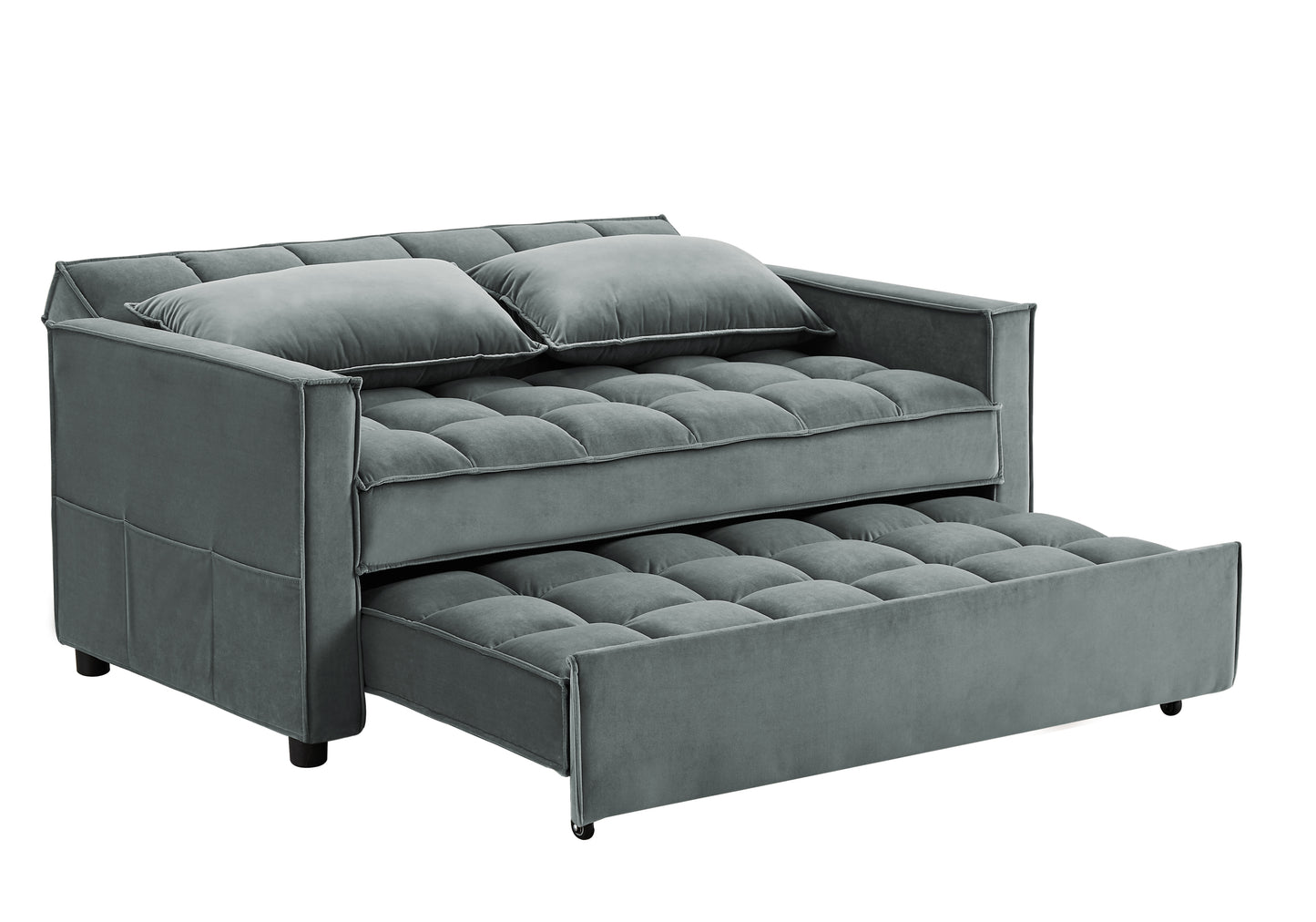 Grey Velvet Two-Person Sofa Bed